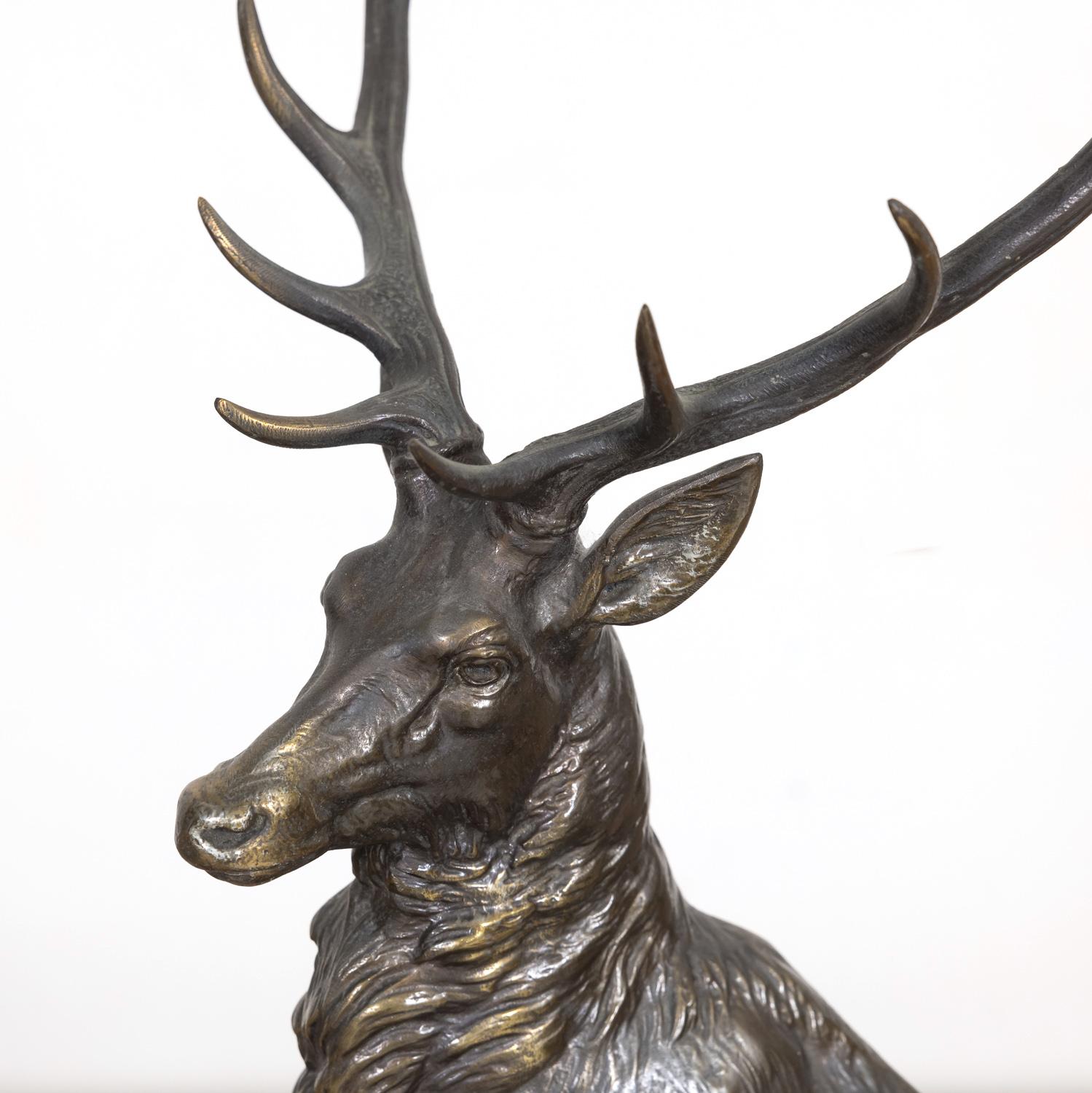 Early 20th Century  Fine Art Deco Louis Albert Carvin Spelter Animalier Sculpture of Stag and Doe