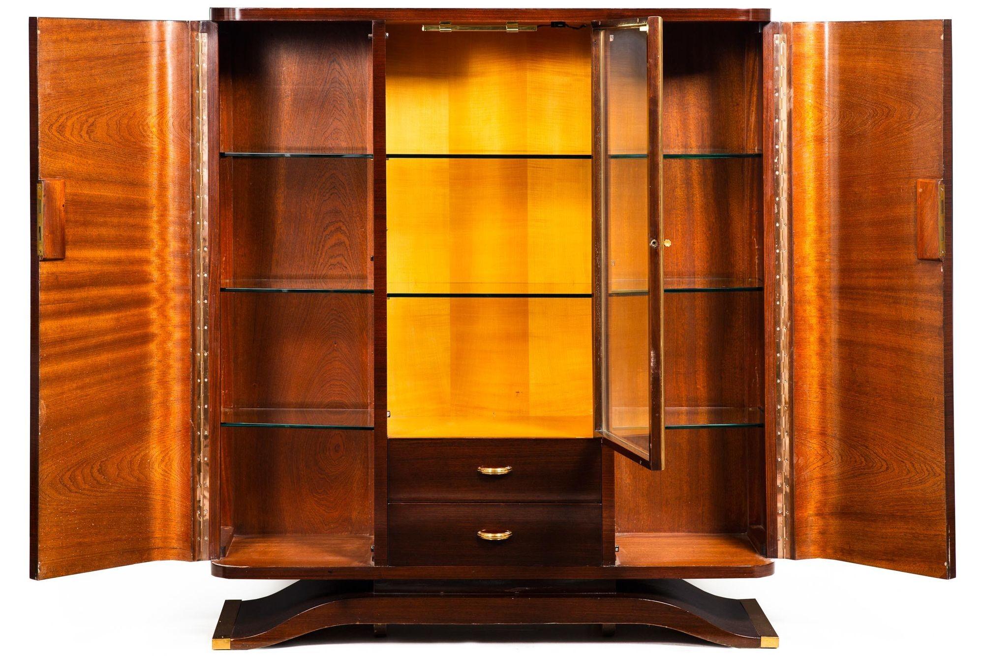 Brass Fine Art Deco Macassar Ebony Vitrine Display Cabinet by Gouffé ca. 1930 For Sale