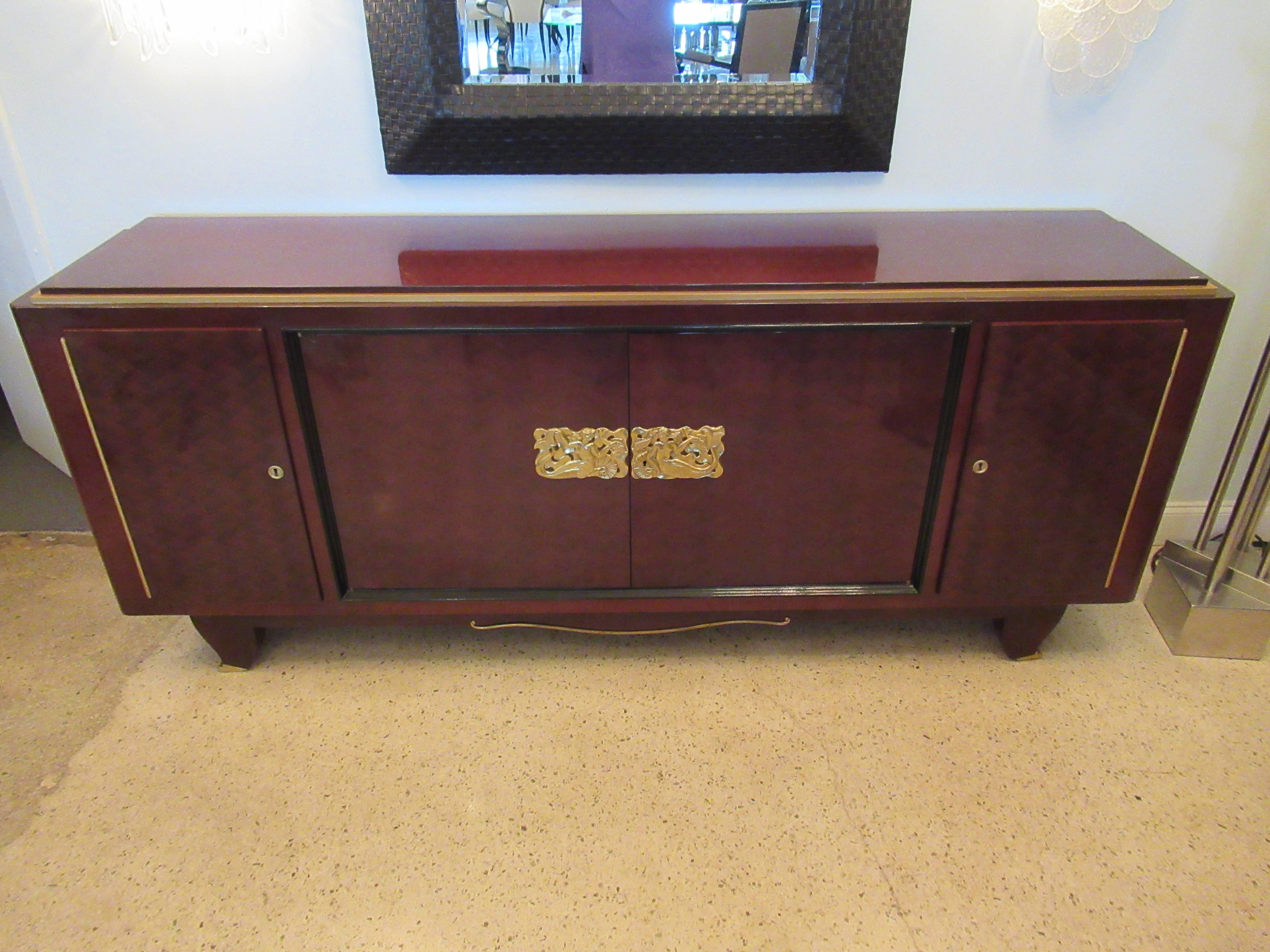 Fine Art Deco Mahogany and Bronze Mounted Credenza, Attributed to Jules Leleu For Sale 5