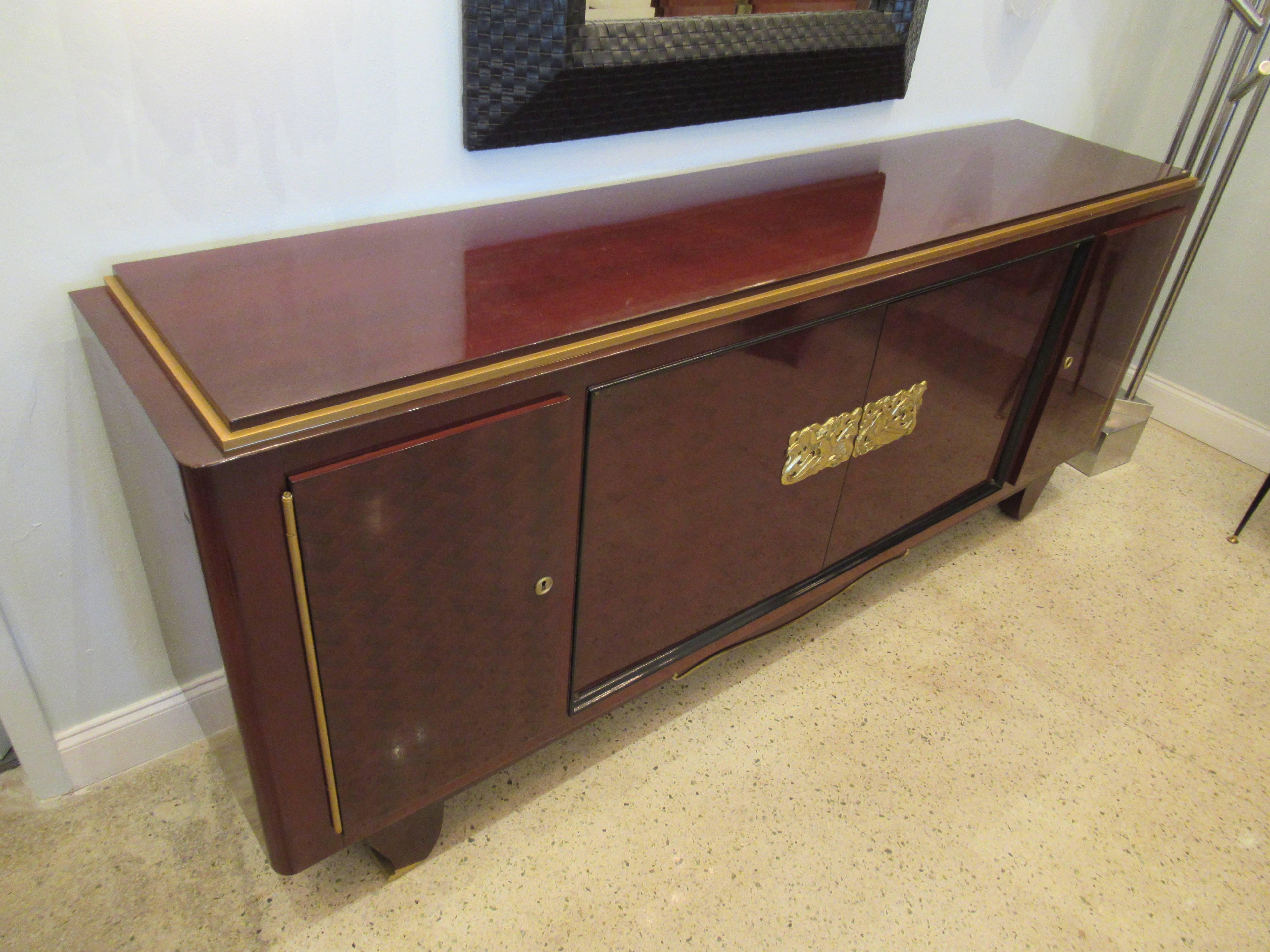 Fine Art Deco Mahogany and Bronze Mounted Credenza, Attributed to Jules Leleu For Sale 9