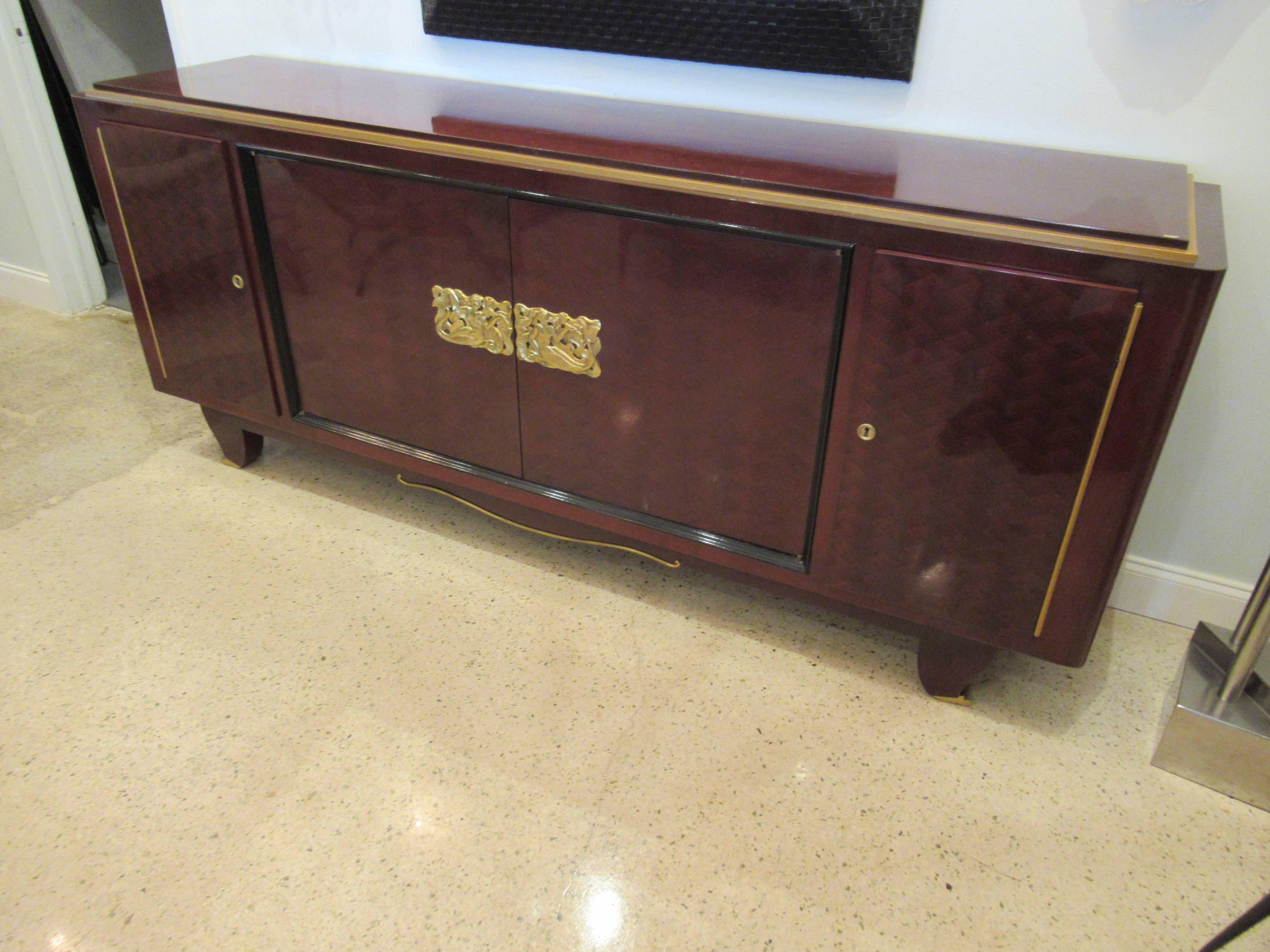 Fine Art Deco Mahogany and Bronze Mounted Credenza, Attributed to Jules Leleu For Sale 10