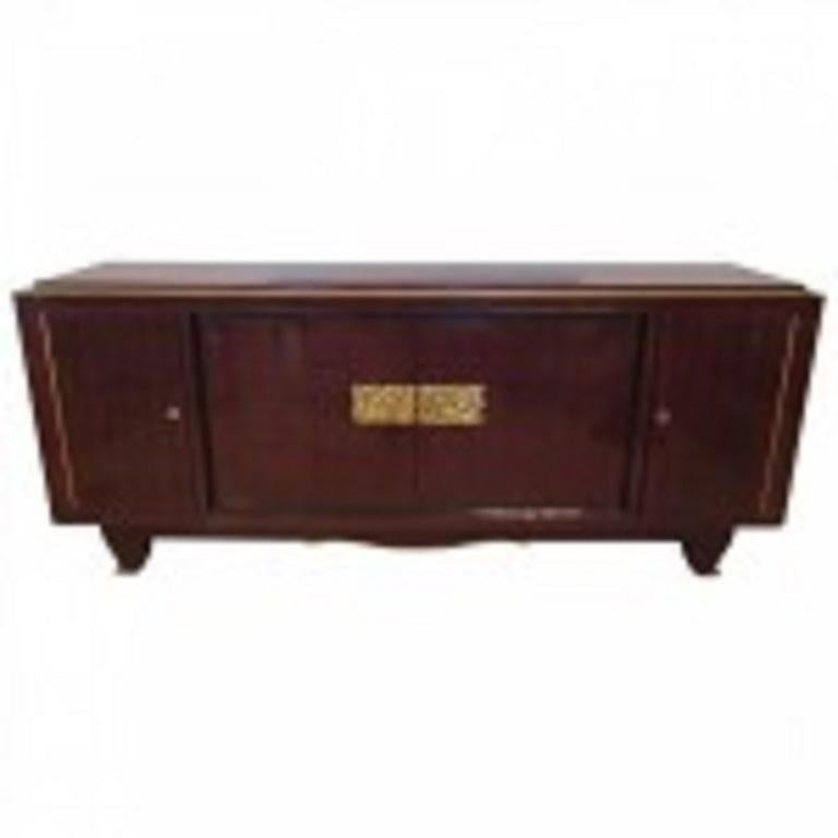 Mid-Century moderno Credenza Art Deco in mogano e bronzo, attribuita a Jules Leleu in vendita