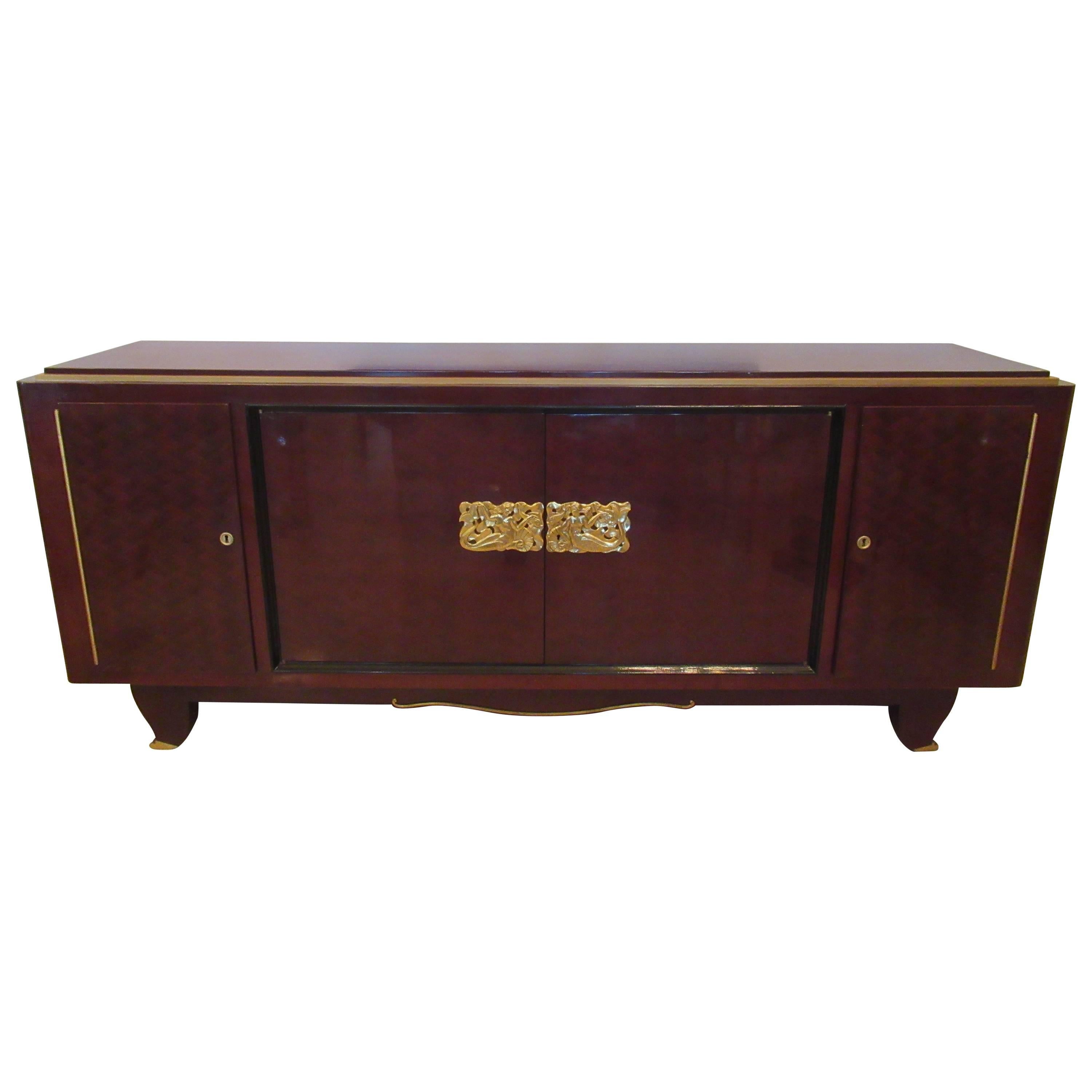 Fine Art Deco Mahogany and Bronze Mounted Credenza, Attributed to Jules Leleu For Sale