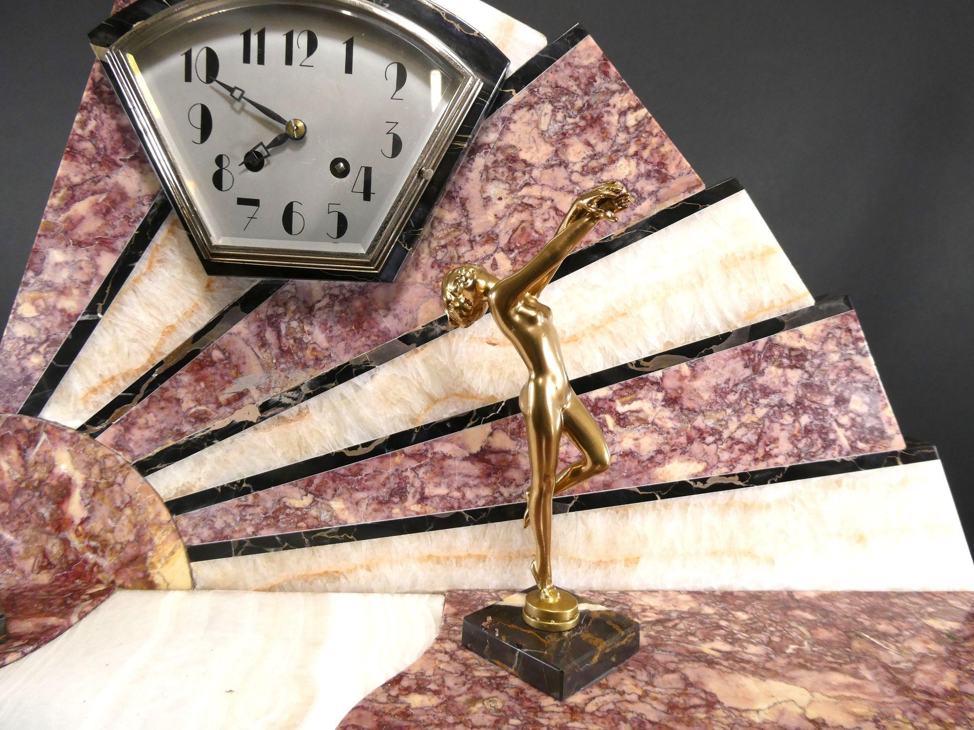 French Fine Art Deco Marble Mantel Clock For Sale