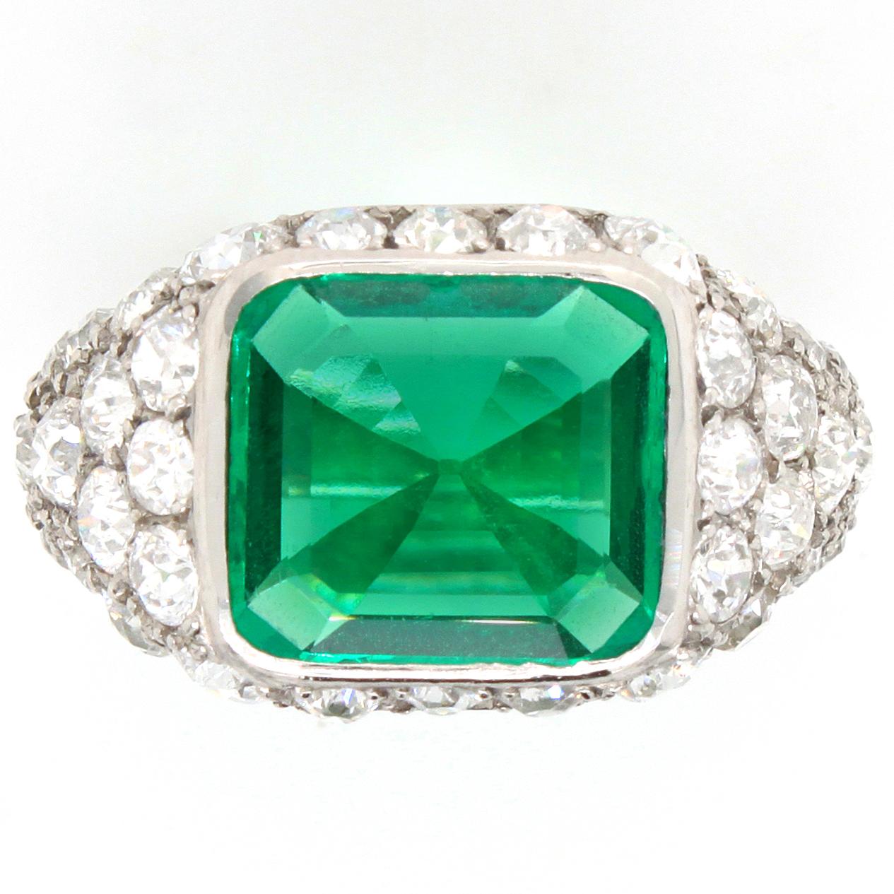 Fine Art Deco No-Oil Colombian Emerald and Diamond Ring, ca. 1920 For Sale 3