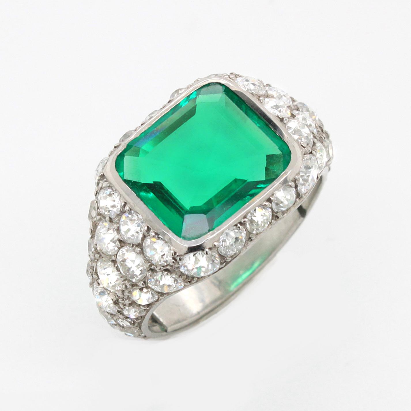 Fine Art Deco No-Oil Colombian Emerald and Diamond Ring, ca. 1920 For Sale 5