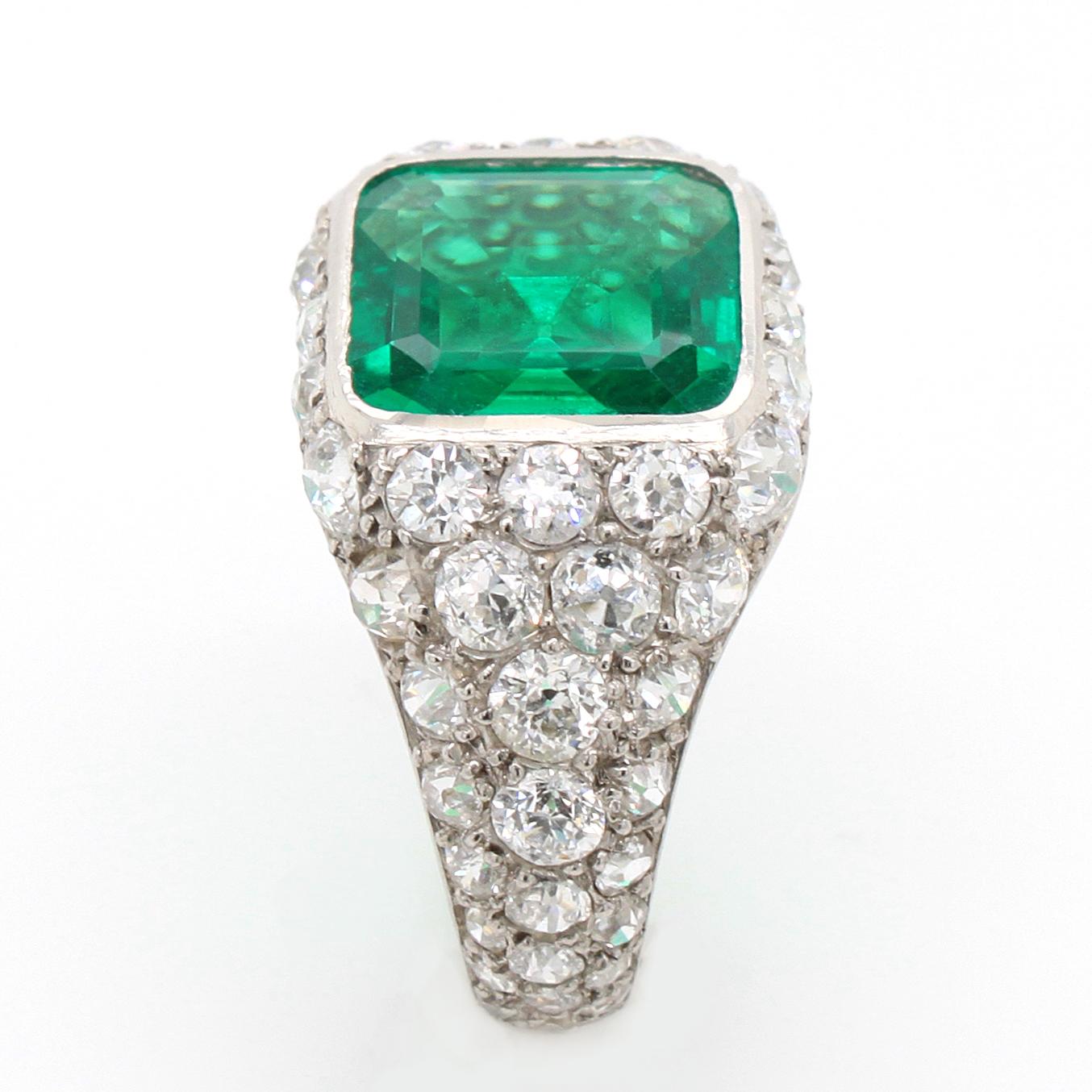Fine Art Deco No-Oil Colombian Emerald and Diamond Ring, ca. 1920 For Sale 6