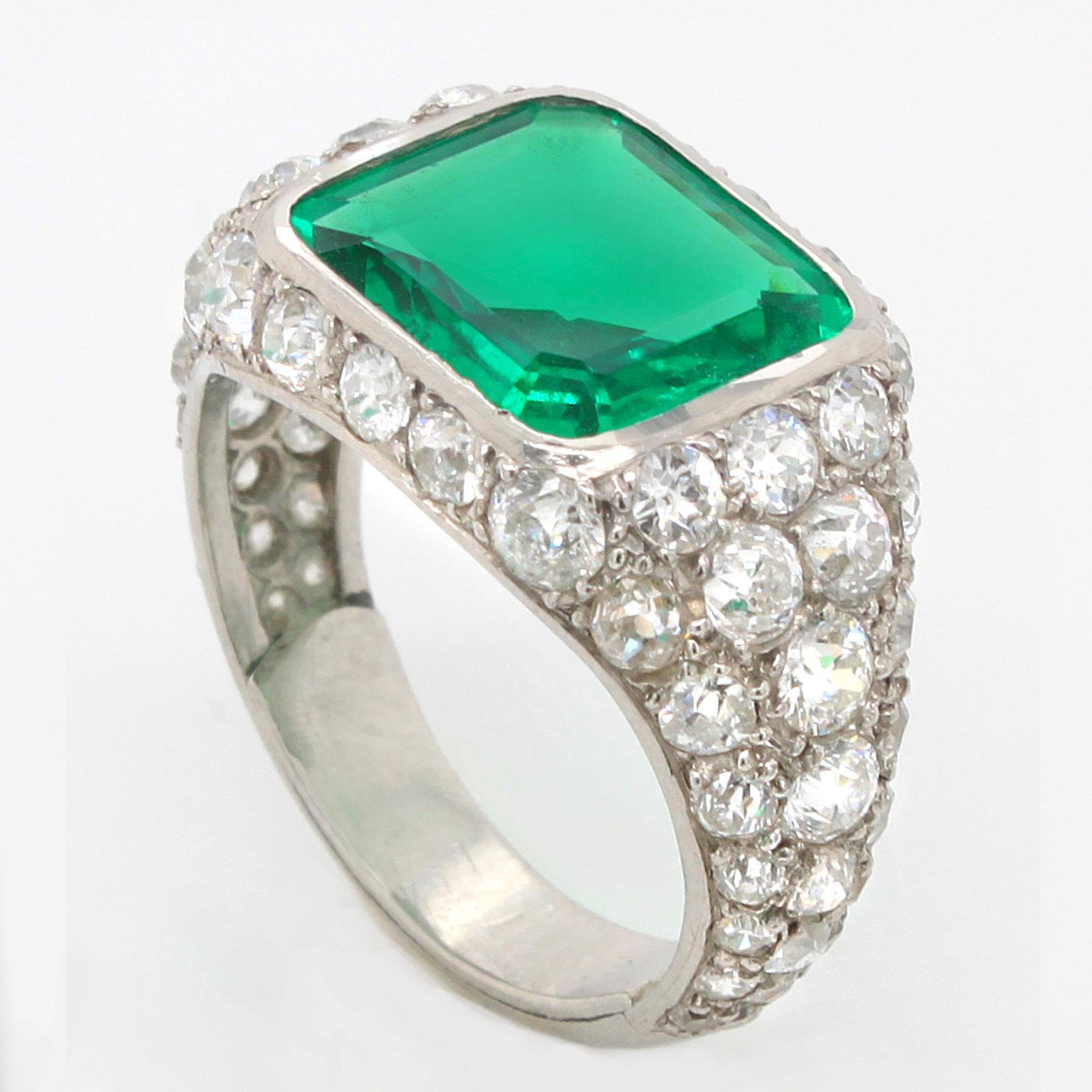 Fine Art Deco No-Oil Colombian Emerald and Diamond Ring, ca. 1920 For Sale 7