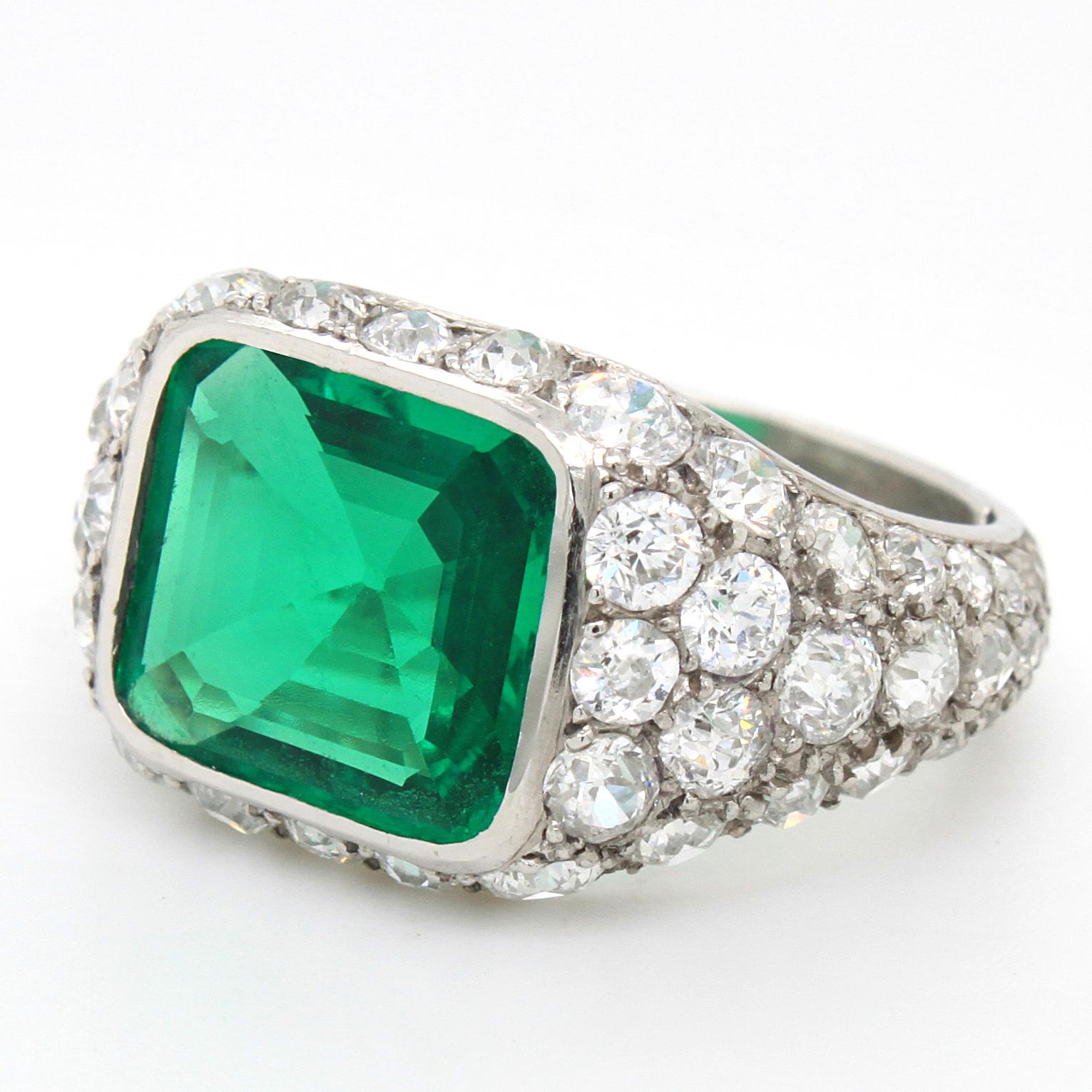 Fine Art Deco No-Oil Colombian Emerald and Diamond Ring, ca. 1920 For Sale 1