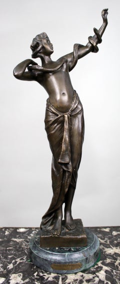 Fine Art Deco Patinated Bronze Figure of a Woman with Serpent