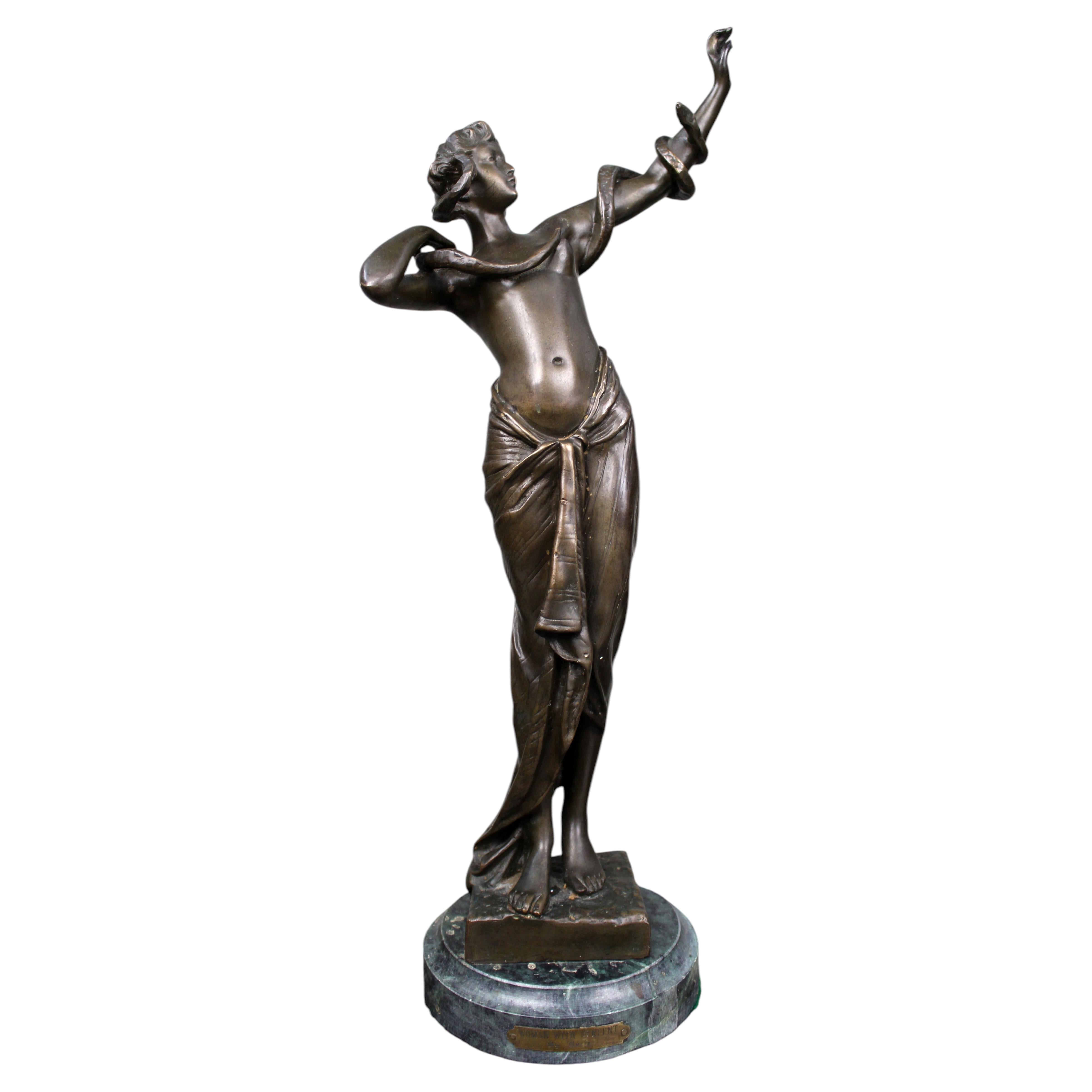 Fine Art Deco Patinated Bronze Figure of a Woman with Serpent For Sale