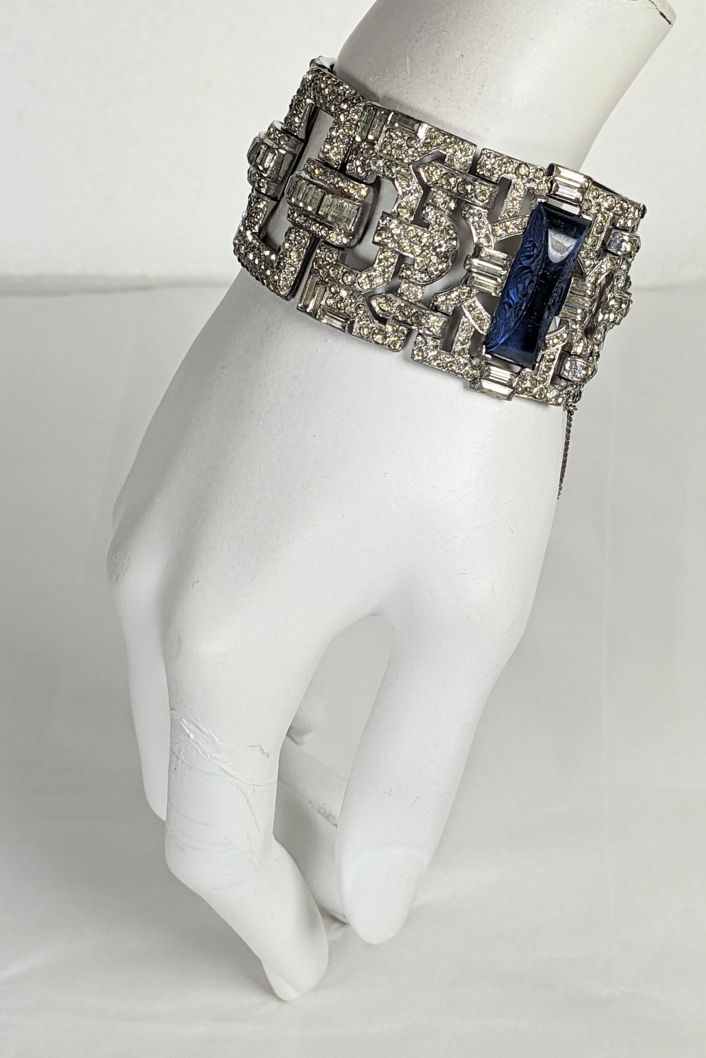 Fine Art Deco Pave and Molded Glass Bracelet For Sale 6