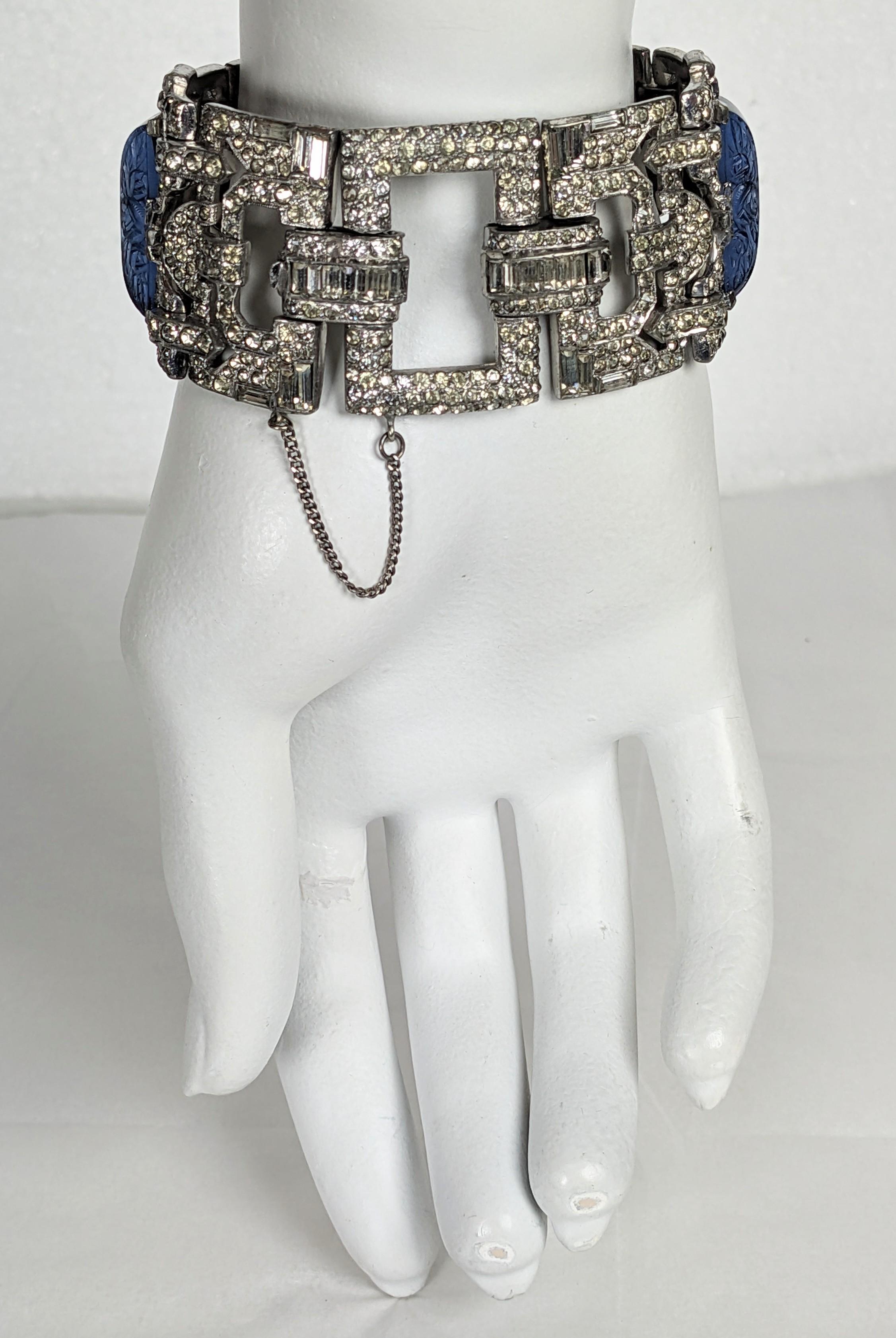 Fine Art Deco Pave and Molded Glass Bracelet For Sale 8