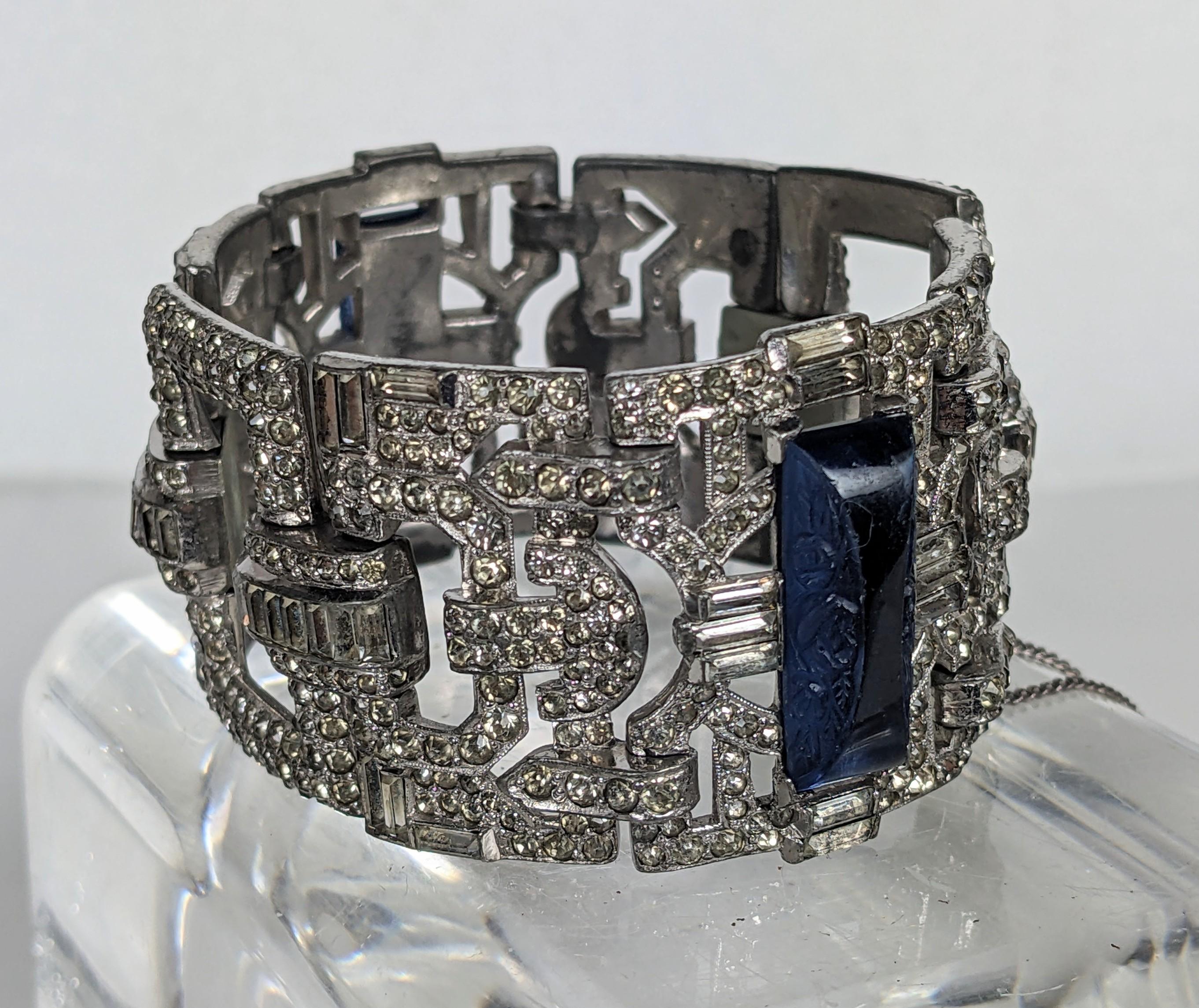 Fine Art Deco Pave and Molded Glass Bracelet In Good Condition For Sale In New York, NY