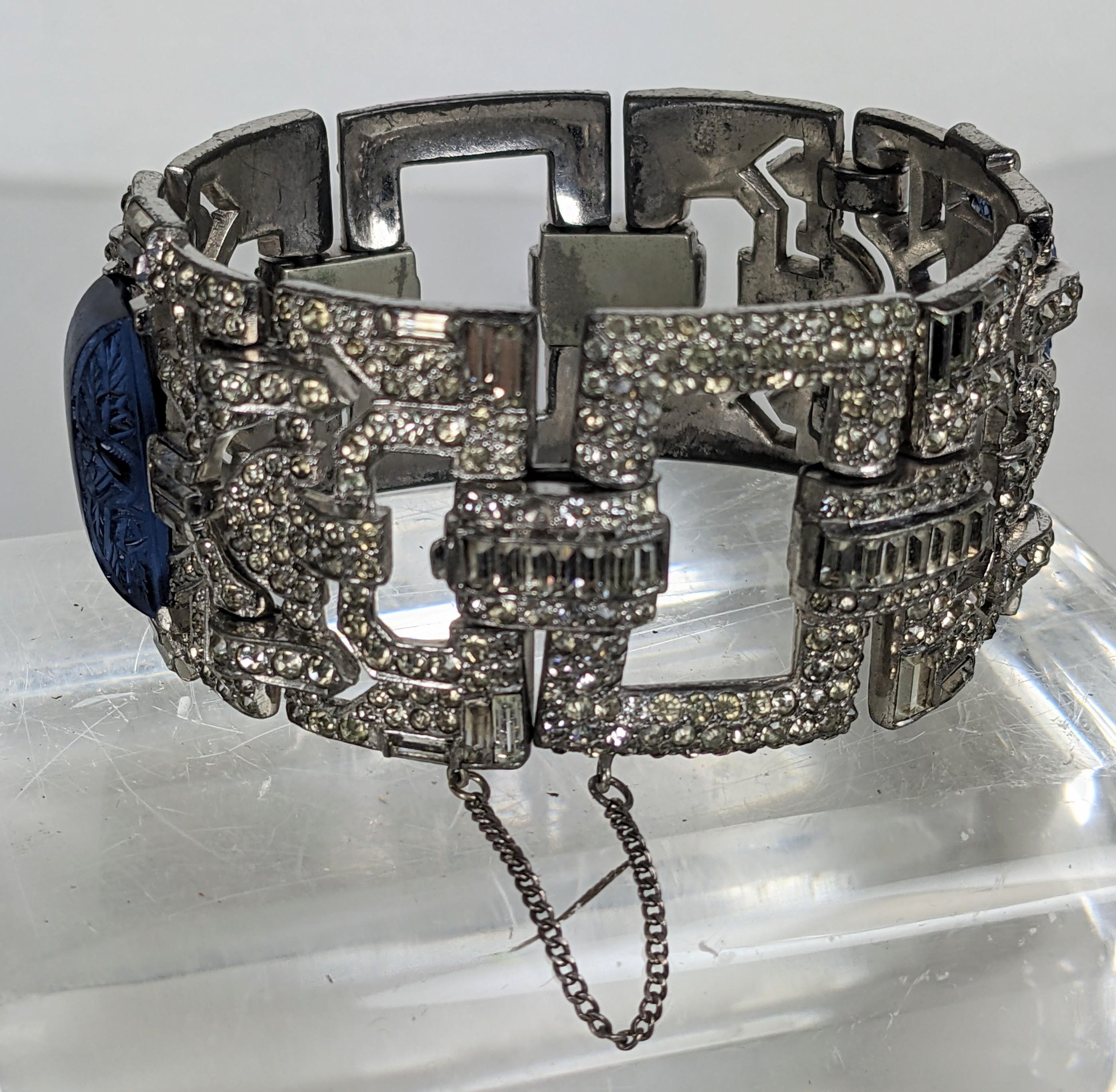 Women's or Men's Fine Art Deco Pave and Molded Glass Bracelet For Sale