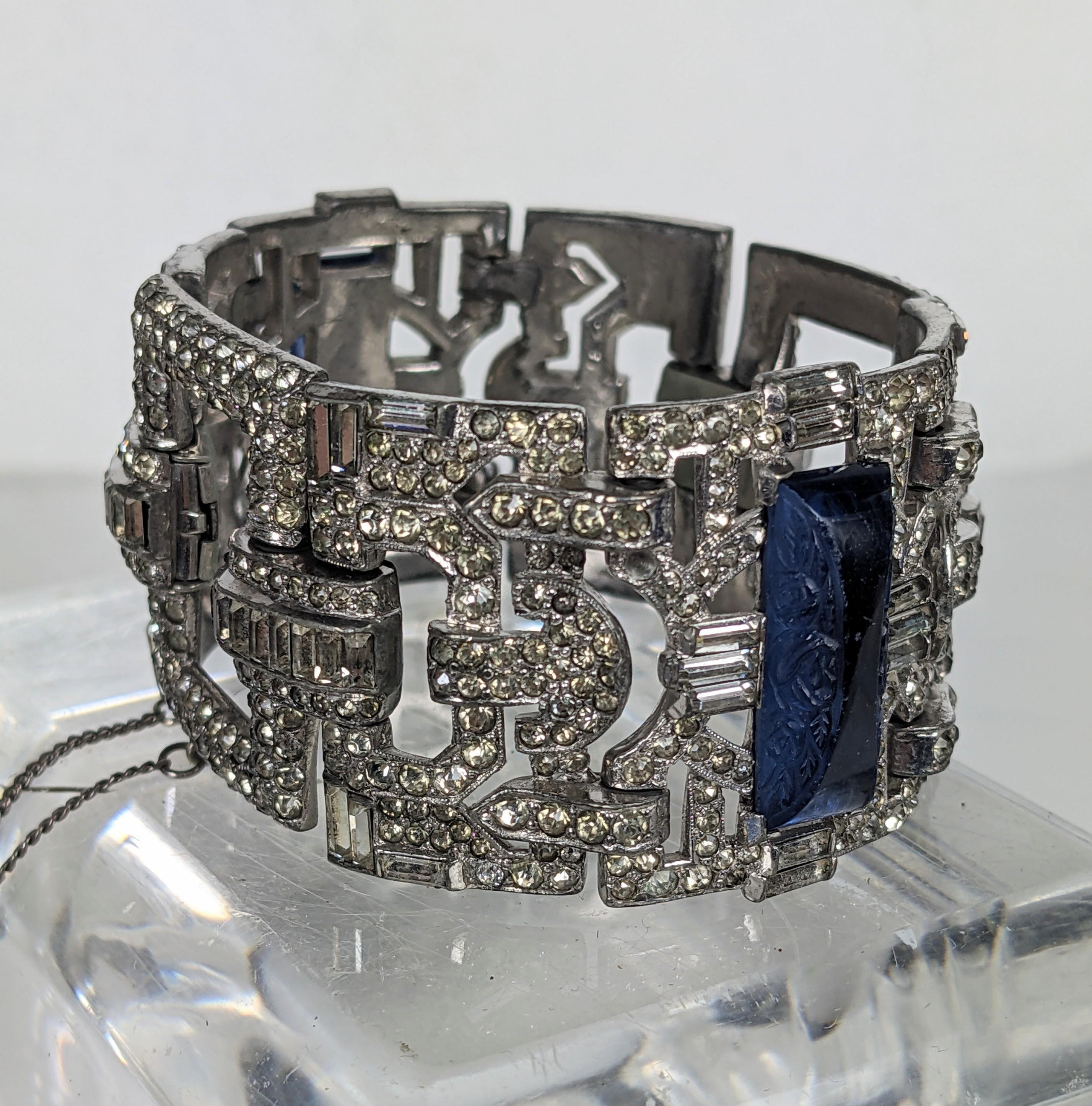 Fine Art Deco Pave and Molded Glass Bracelet For Sale 1
