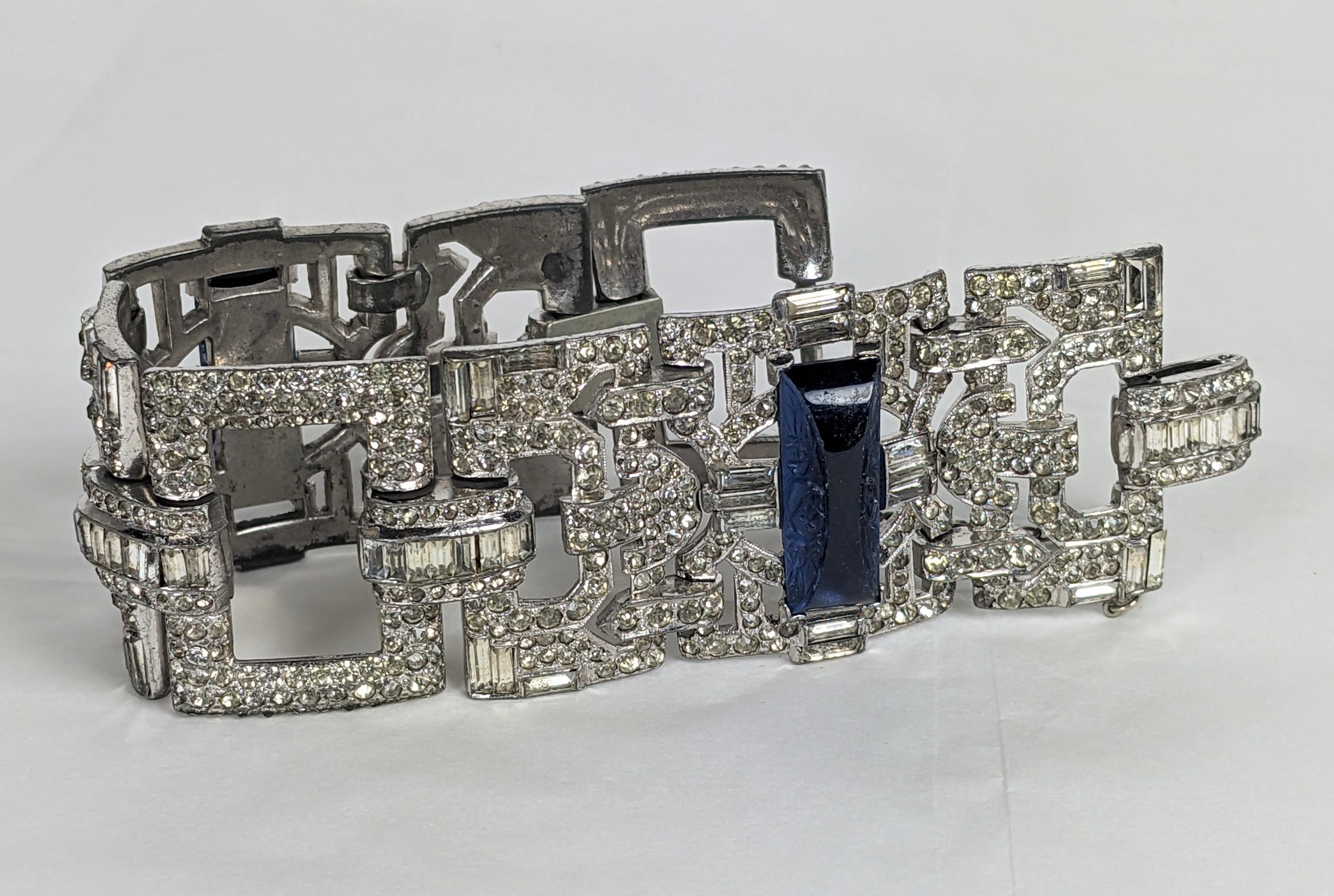 Fine Art Deco Pave and Molded Glass Bracelet For Sale 2