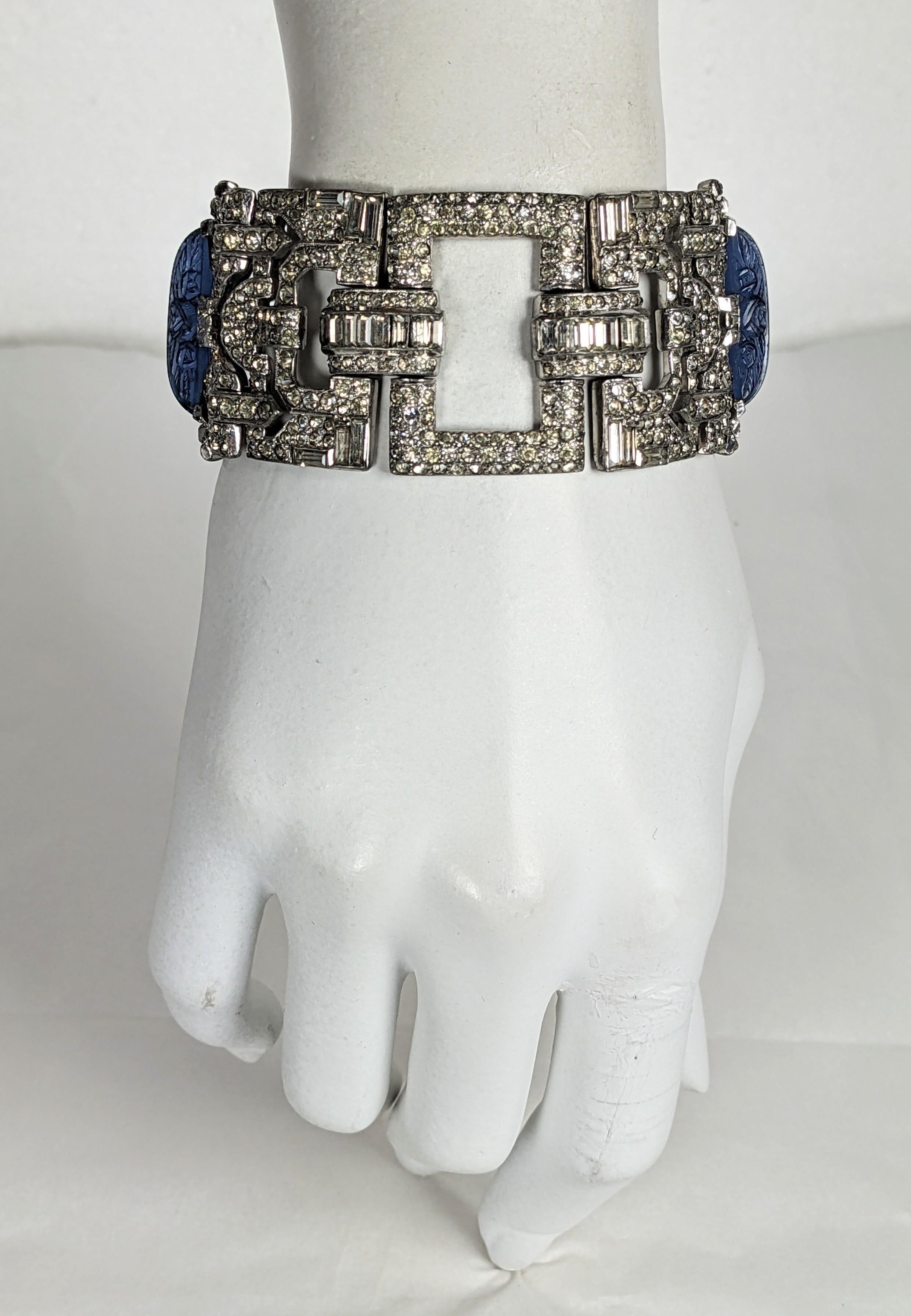 Fine Art Deco Pave and Molded Glass Bracelet For Sale 4