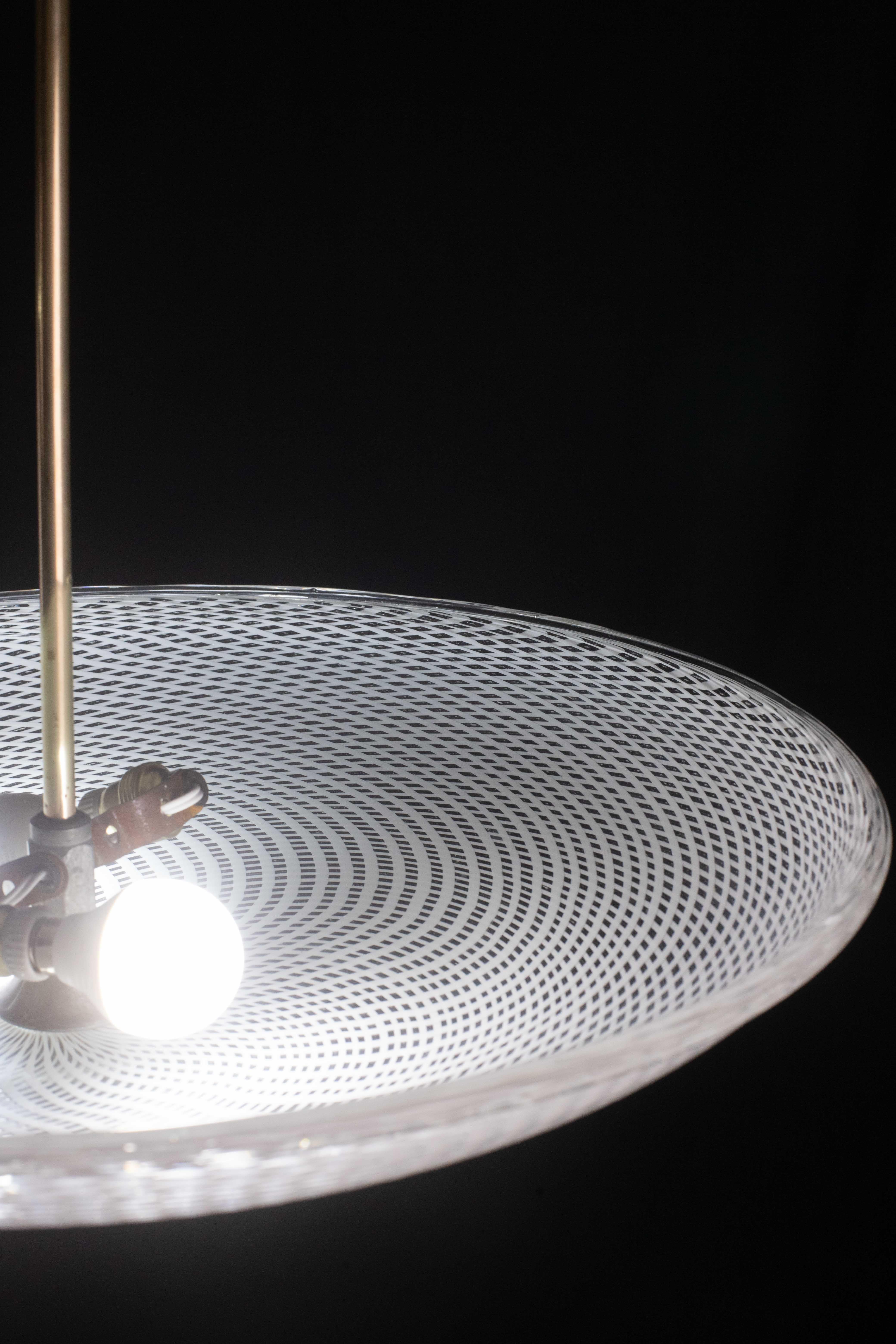 Lampadario a disco in vetro di Murano Reticello Art Deco di Venini degli anni '40 in vendita 7