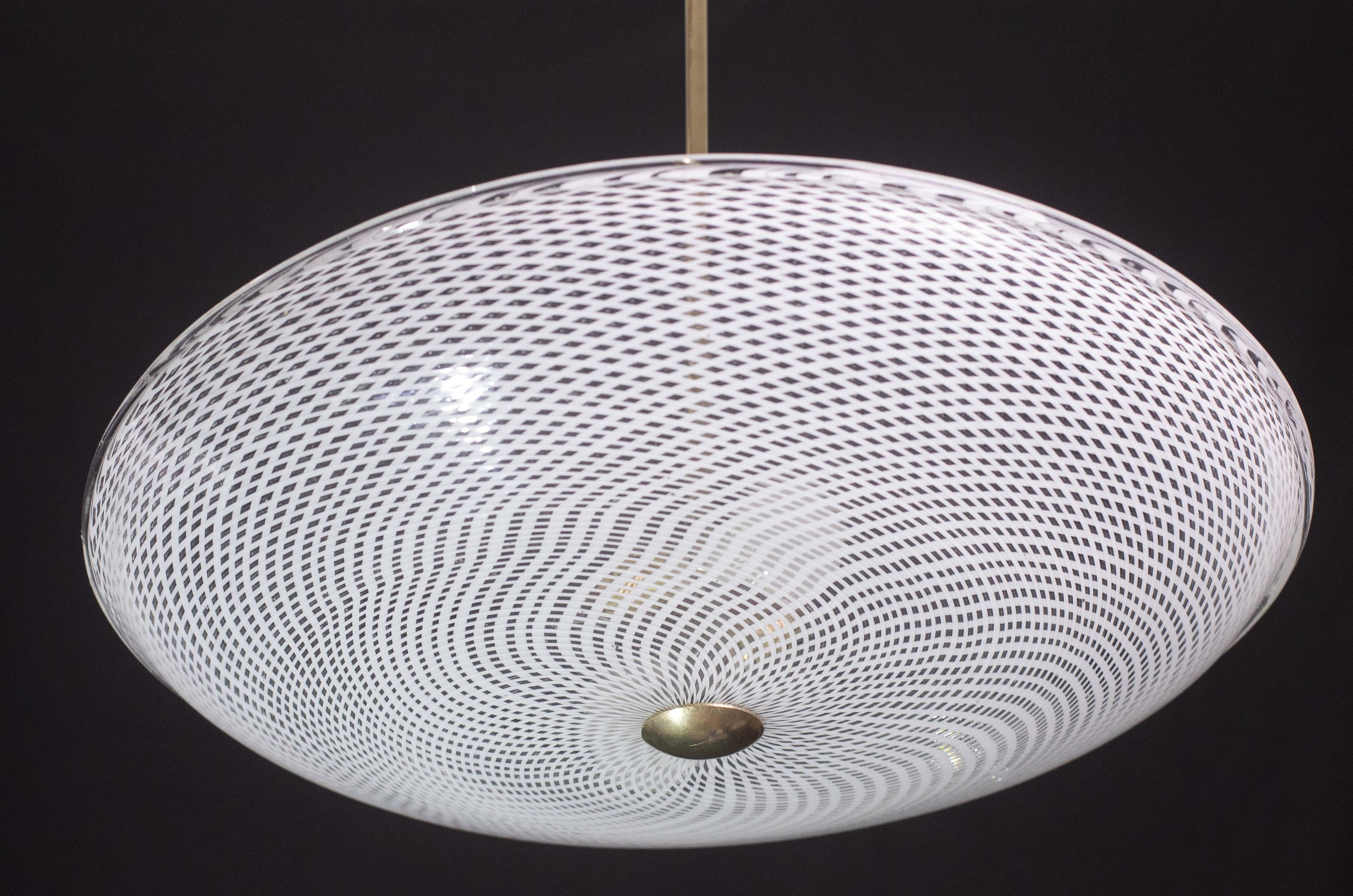 Lampadario a disco in vetro di Murano Reticello Art Deco di Venini degli anni '40 in vendita 8