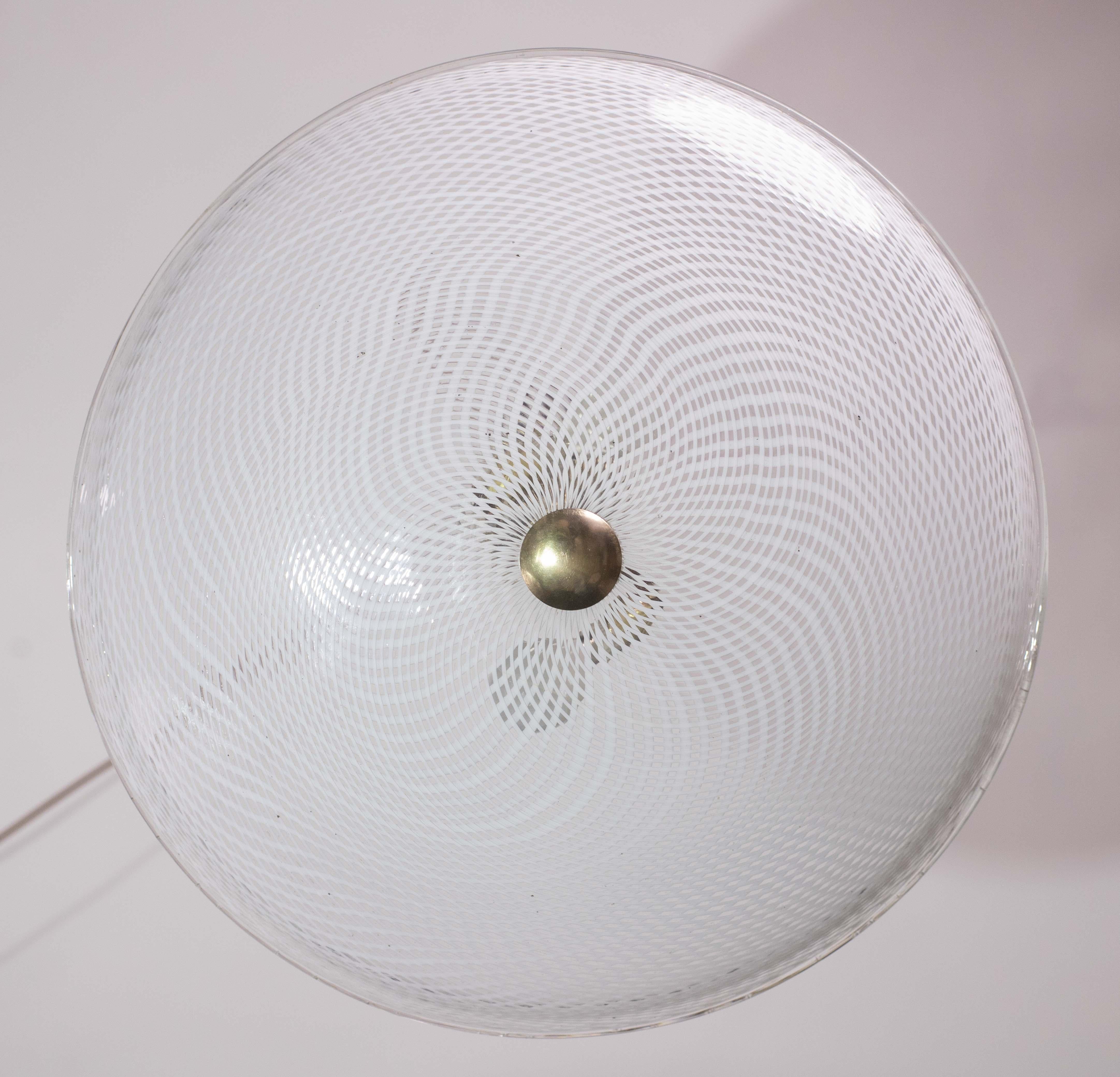 Metà XX secolo Lampadario a disco in vetro di Murano Reticello Art Deco di Venini degli anni '40 in vendita
