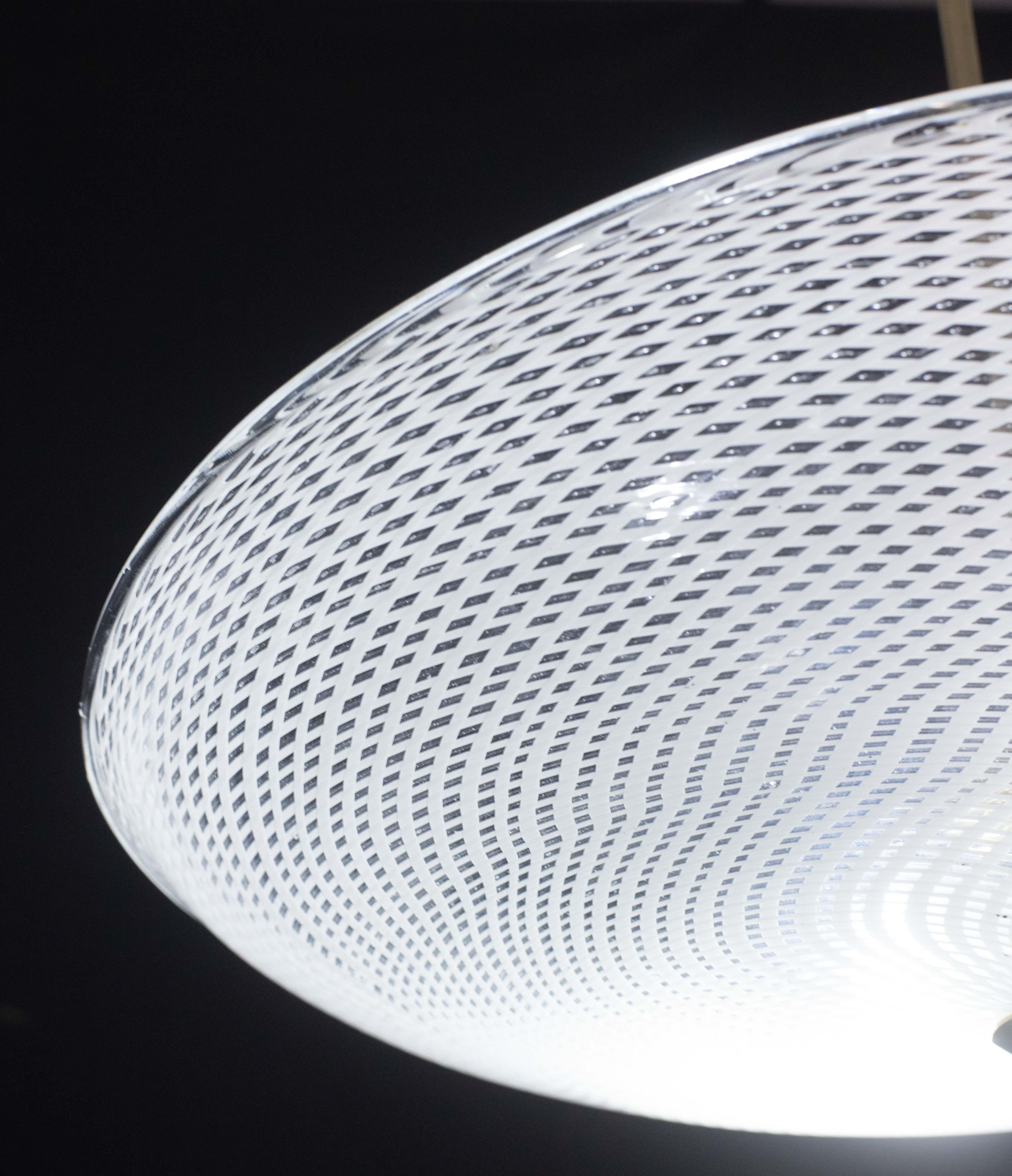 Lampadario a disco in vetro di Murano Reticello Art Deco di Venini degli anni '40 in vendita 1