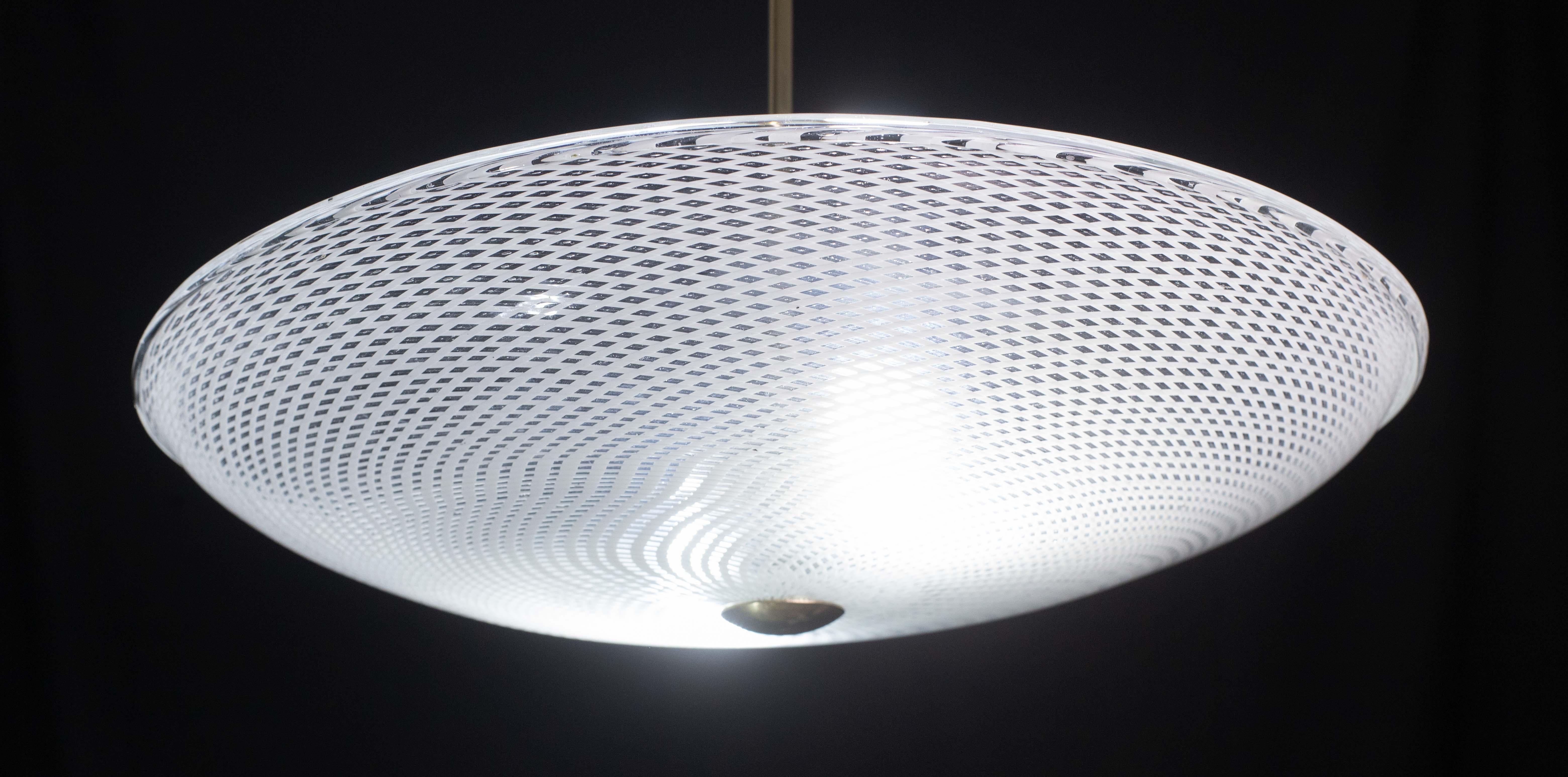 Lampadario a disco in vetro di Murano Reticello Art Deco di Venini degli anni '40 in vendita 2
