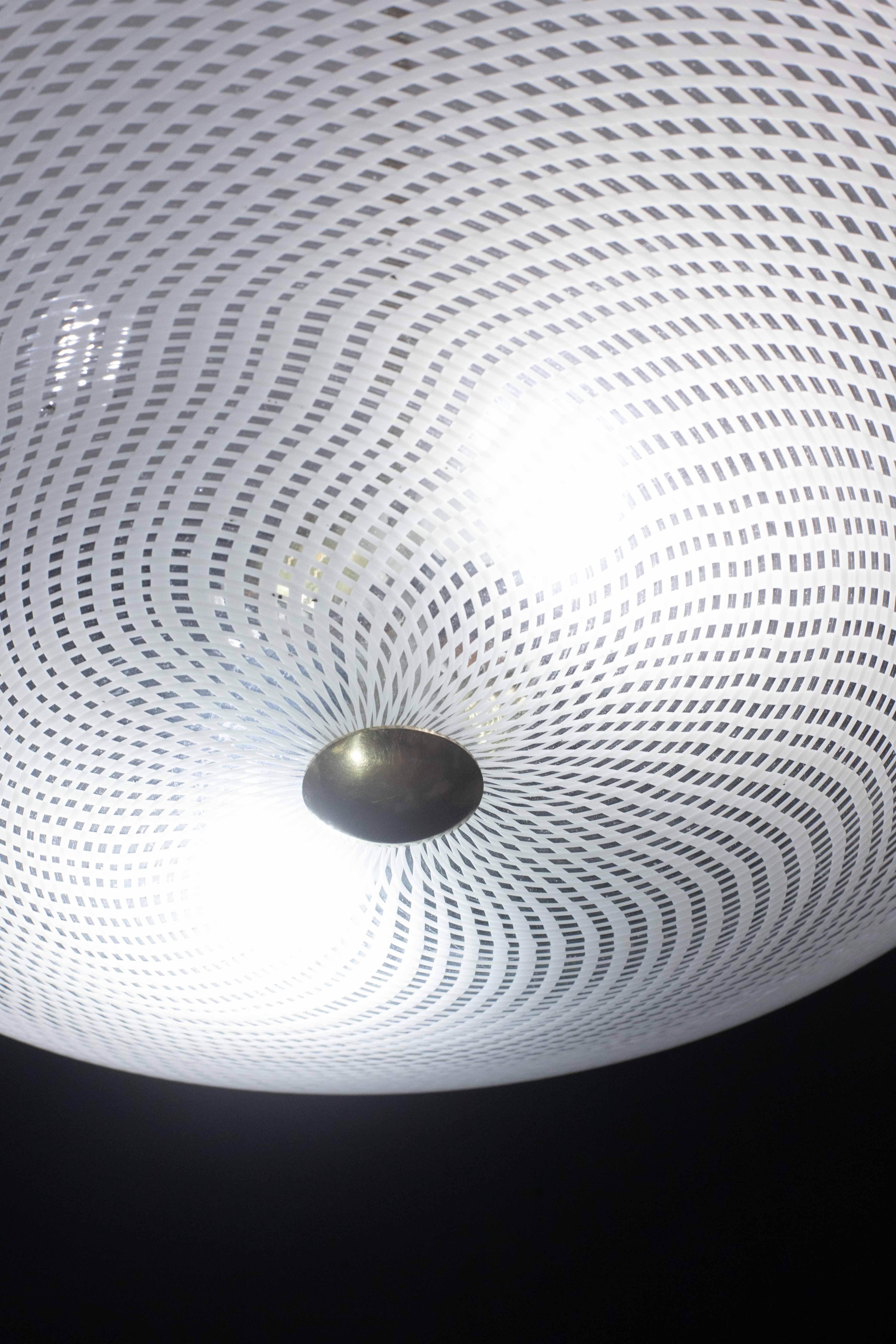 Lampadario a disco in vetro di Murano Reticello Art Deco di Venini degli anni '40 in vendita 4