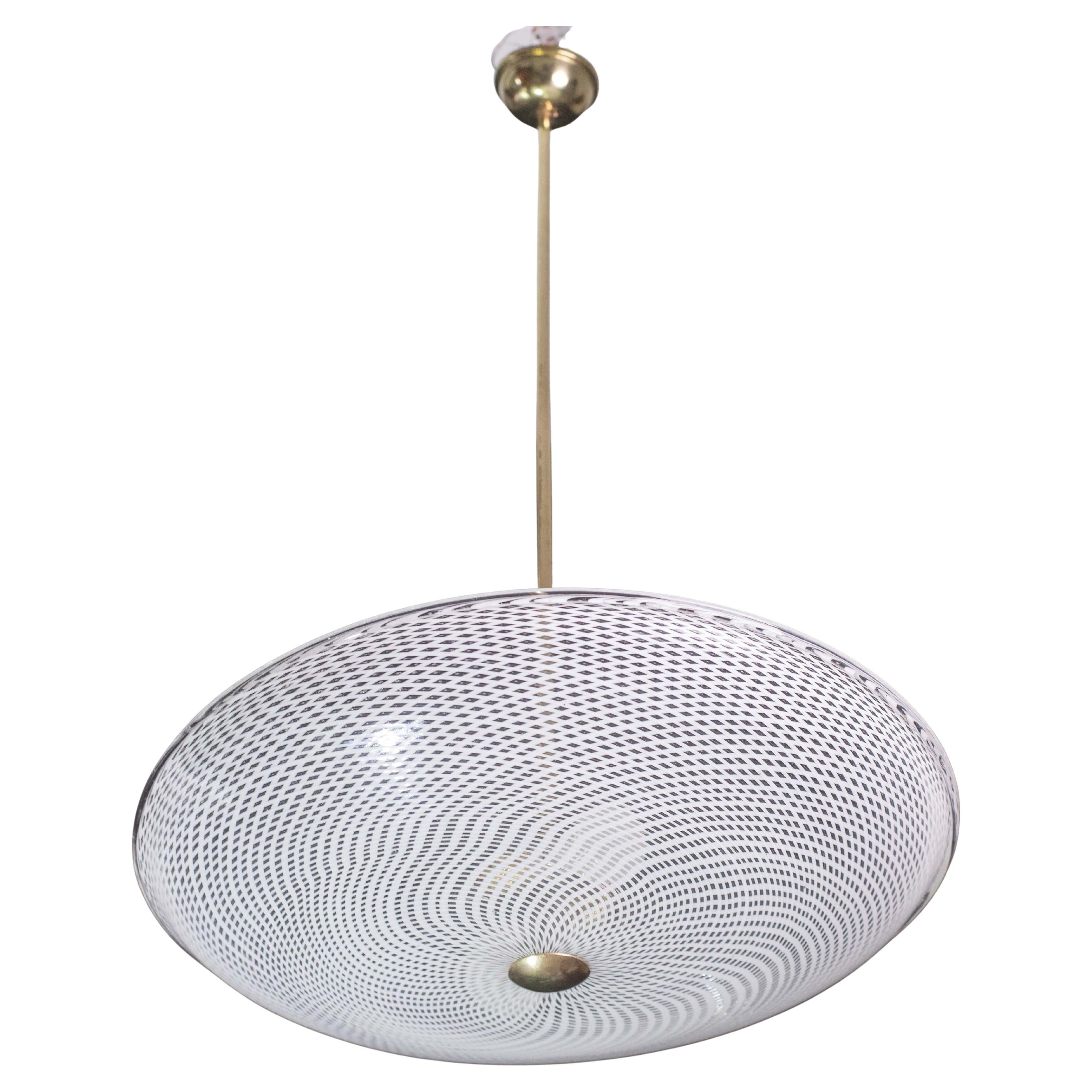 Fine Art Deco Reticello Murano Glass Disc Chandelier by Venini 1940s