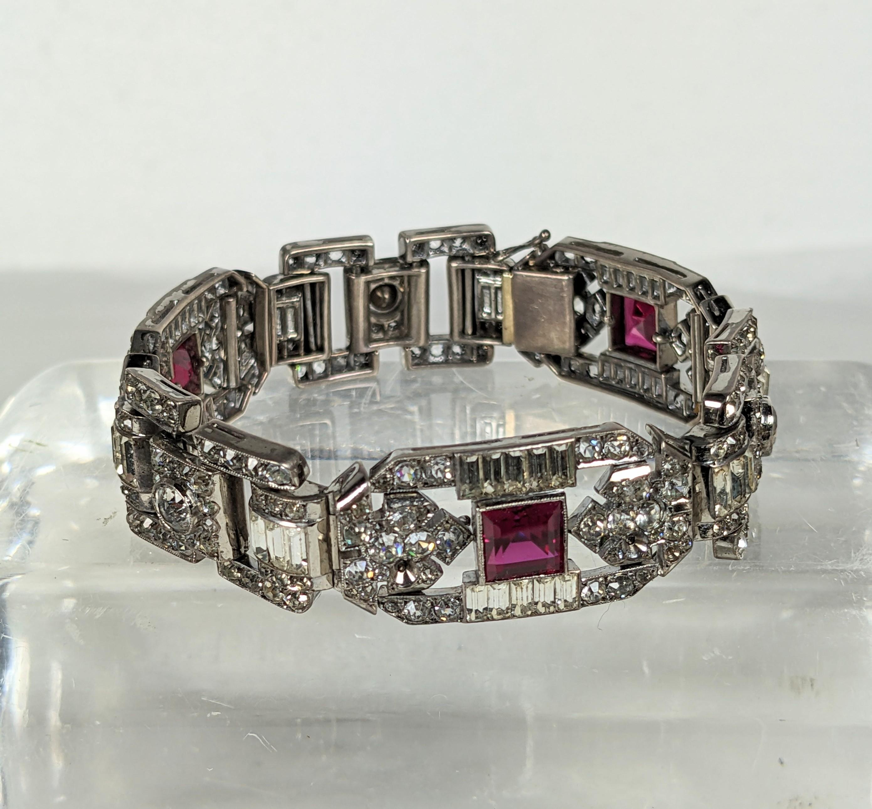 Fine Art Deco Ruby and Crystal Paste Bracelet  In Excellent Condition For Sale In New York, NY