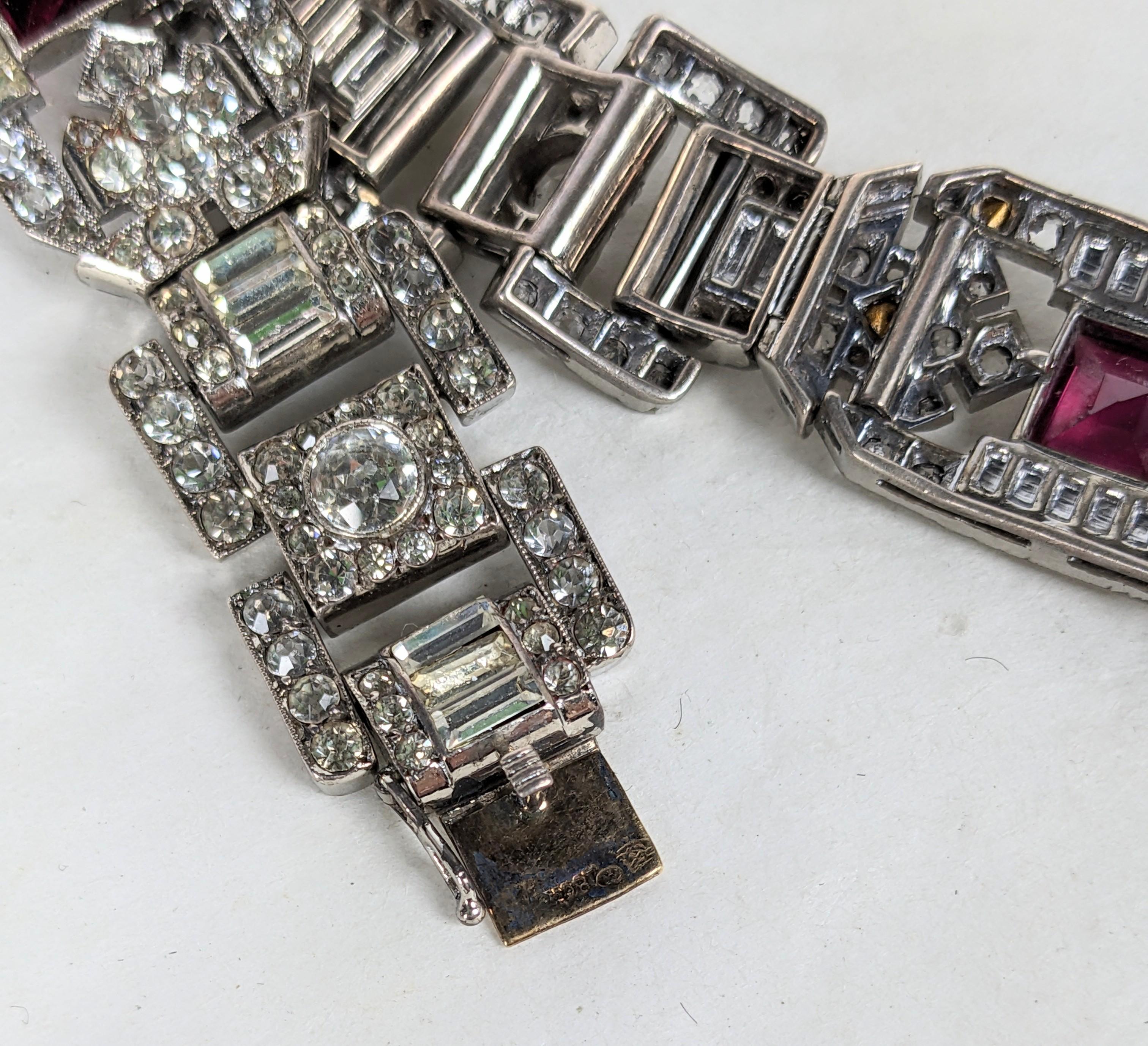 Women's Fine Art Deco Ruby and Crystal Paste Bracelet  For Sale