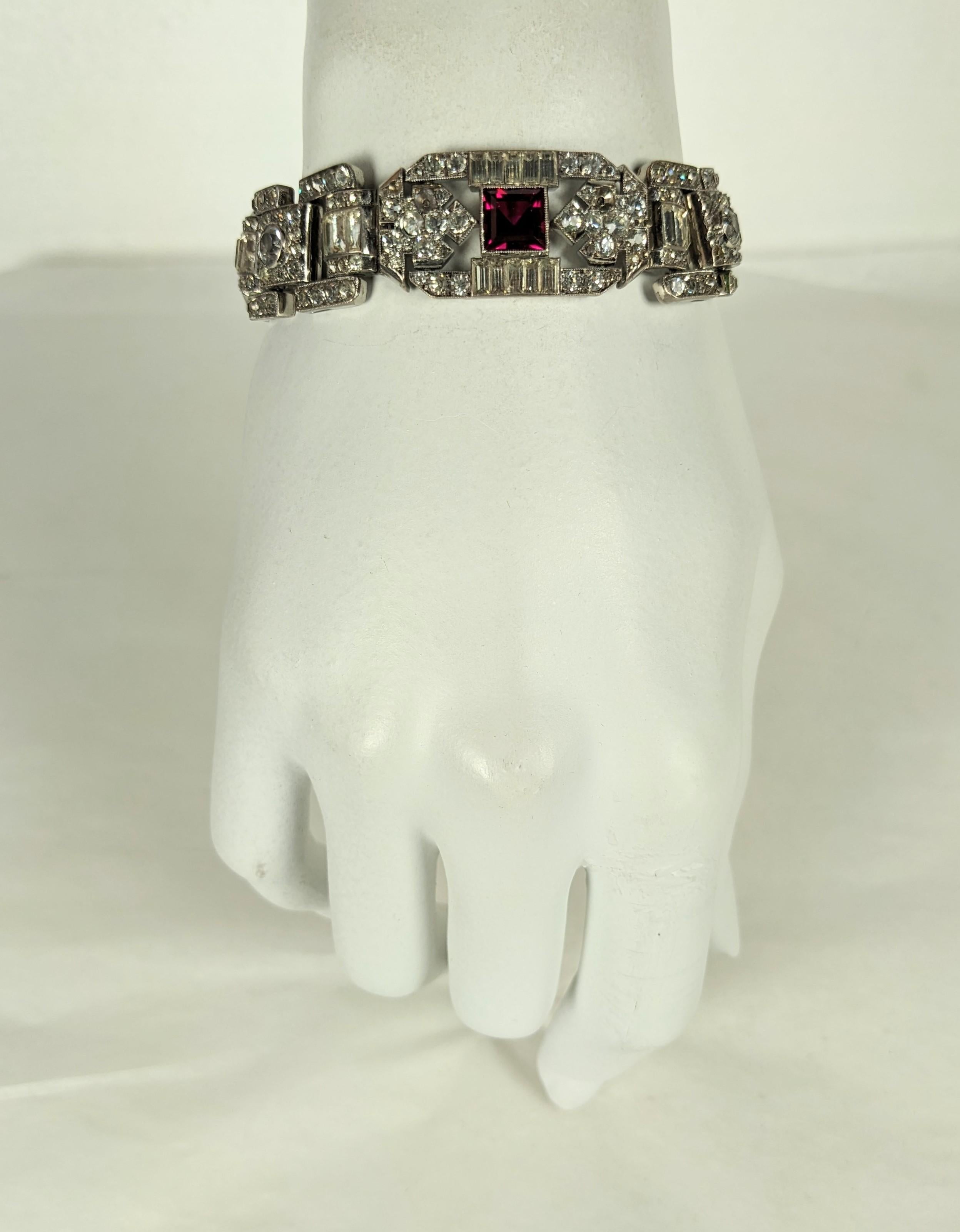 Fine Art Deco Ruby and Crystal Paste Bracelet  For Sale 1