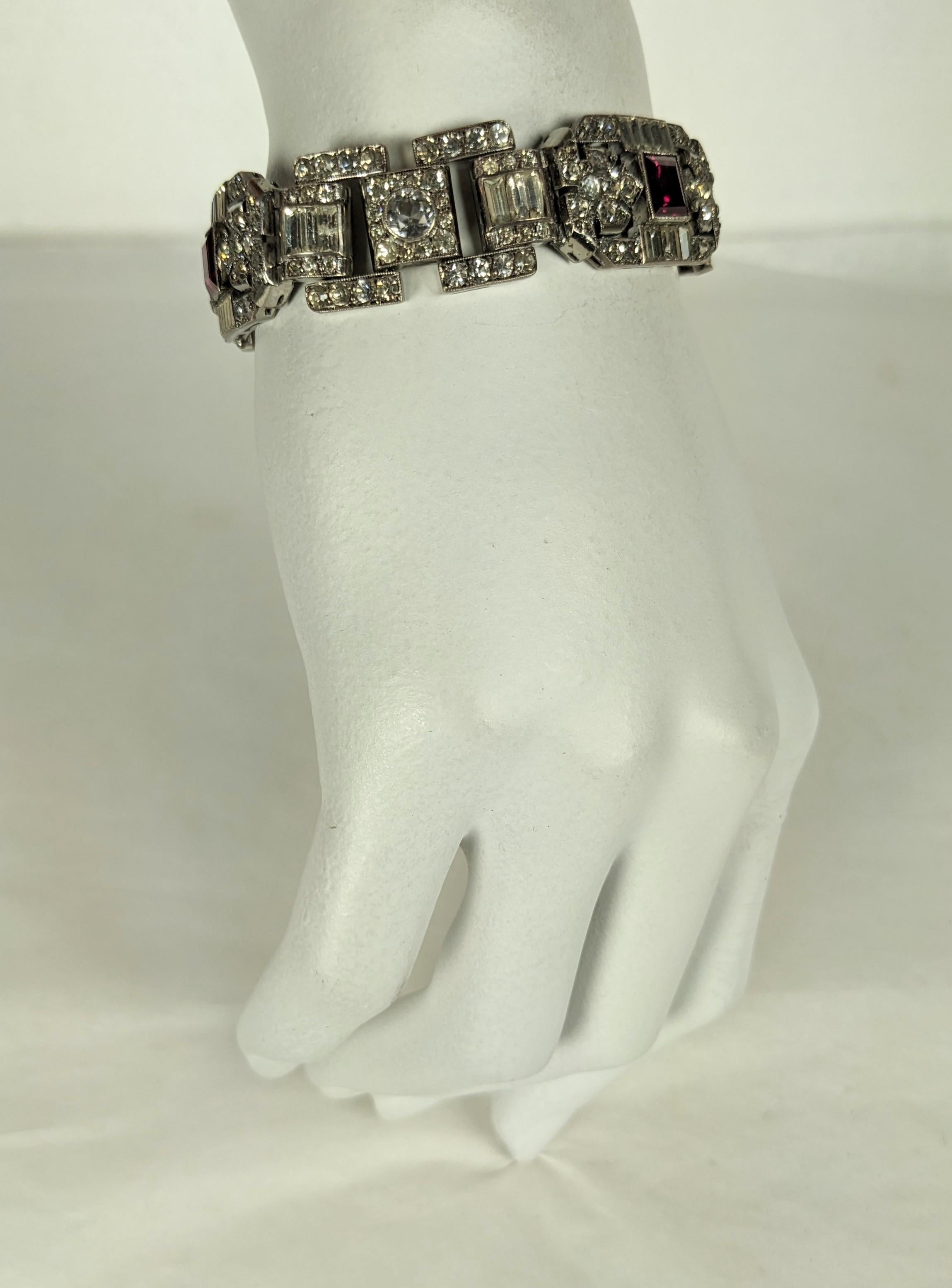 Fine Art Deco Ruby and Crystal Paste Bracelet  For Sale 2