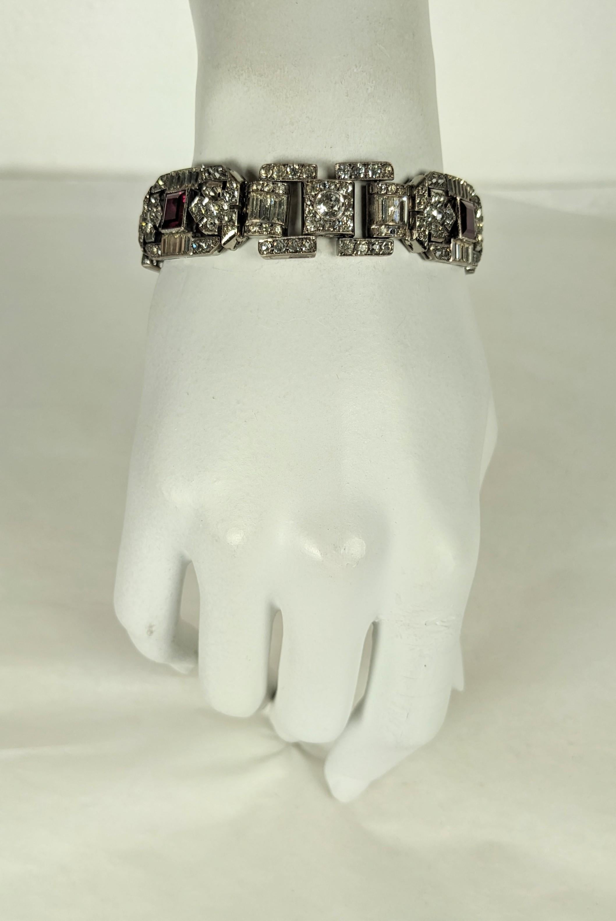 Fine Art Deco Ruby and Crystal Paste Bracelet  For Sale 3