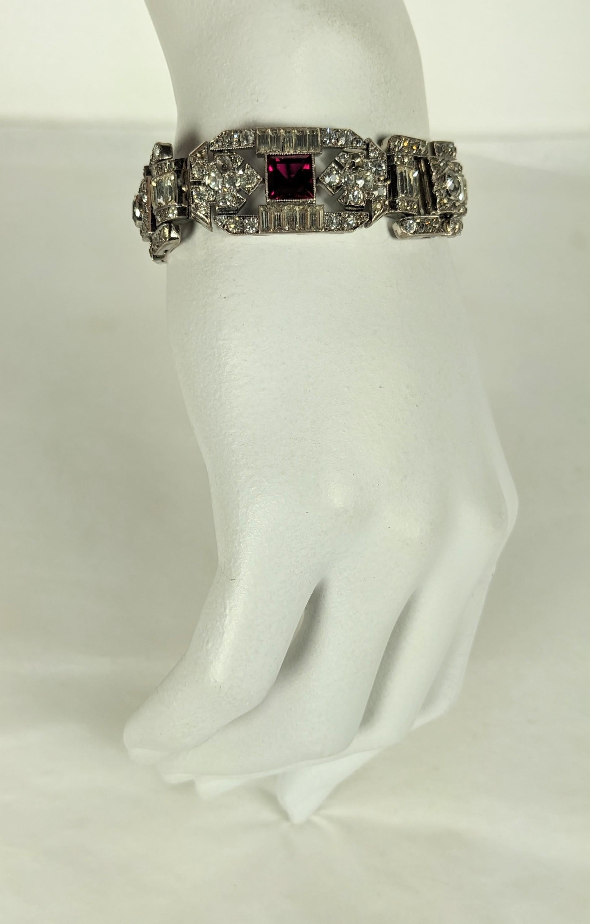 Fine Art Deco Ruby and Crystal Paste Bracelet  For Sale 4
