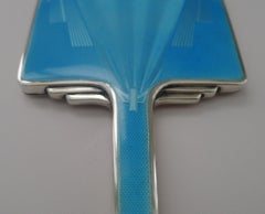 Fine Art Deco Silver and Guilloche Enamel Hand Mirror (miroir à main en argent et émail guilloché)
