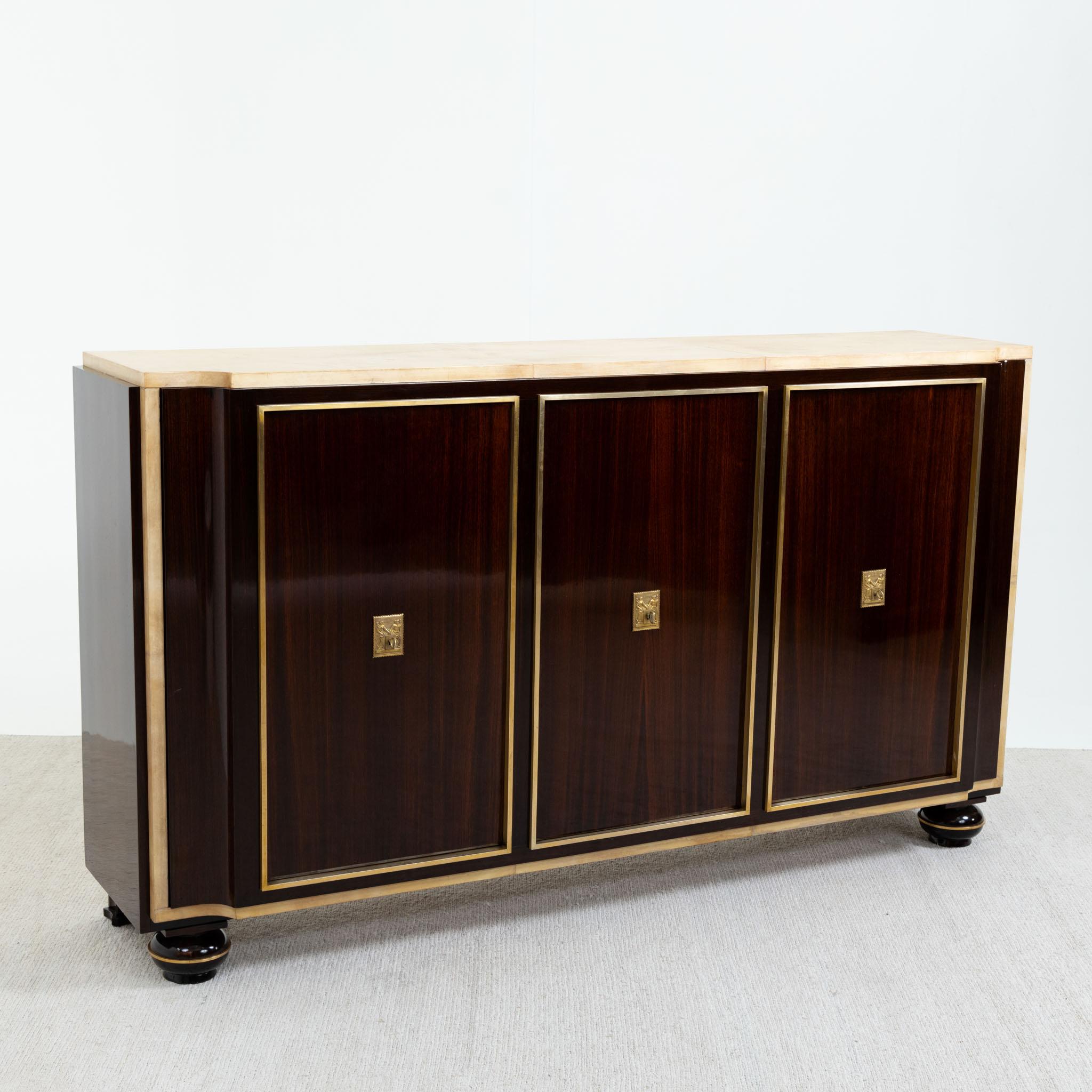 French Fine Art Deco Three Door Large Cabinet For Sale