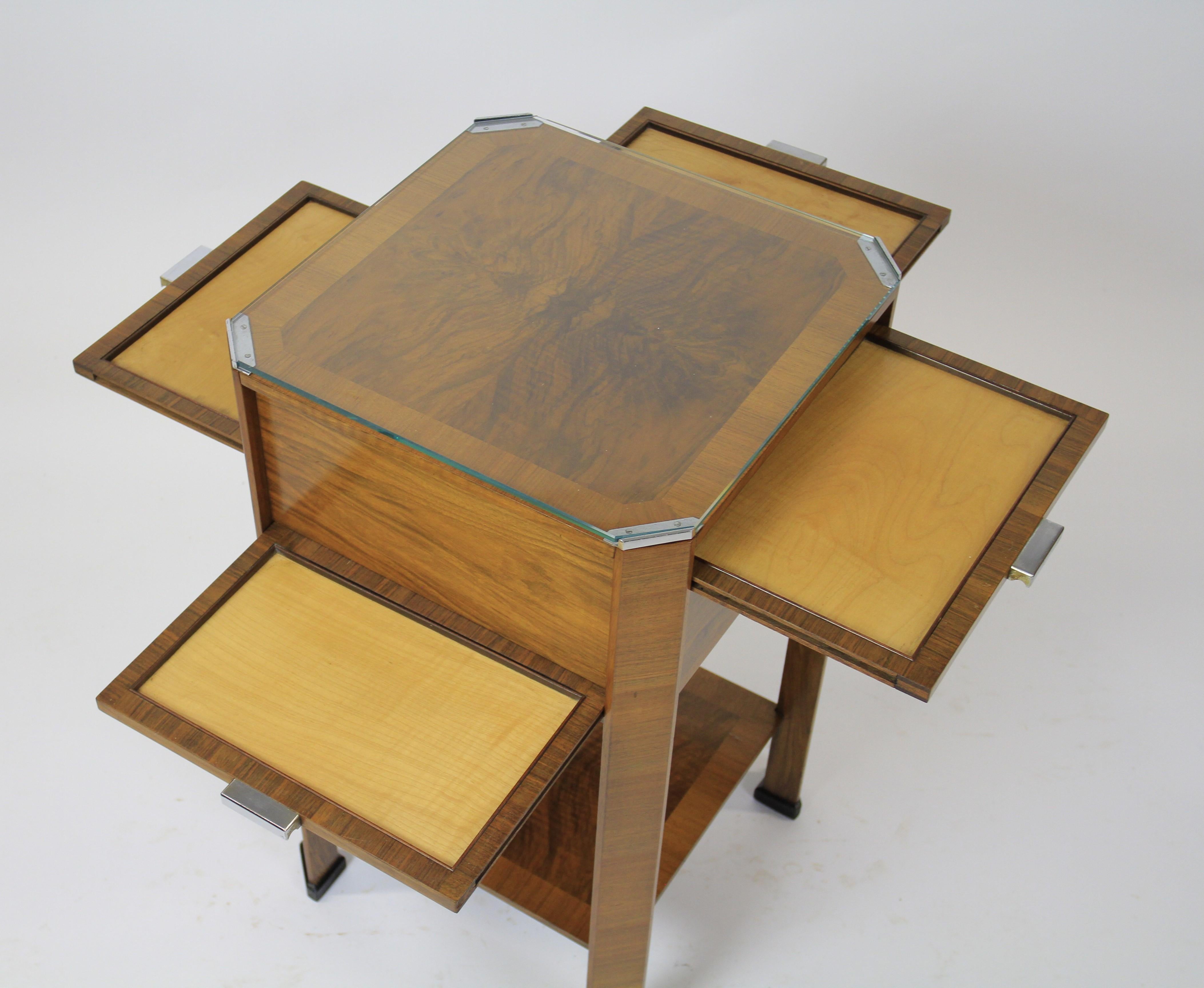 Fine Art Deco  Walnut 2 tier table with Maple slides circa 1930s For Sale 4