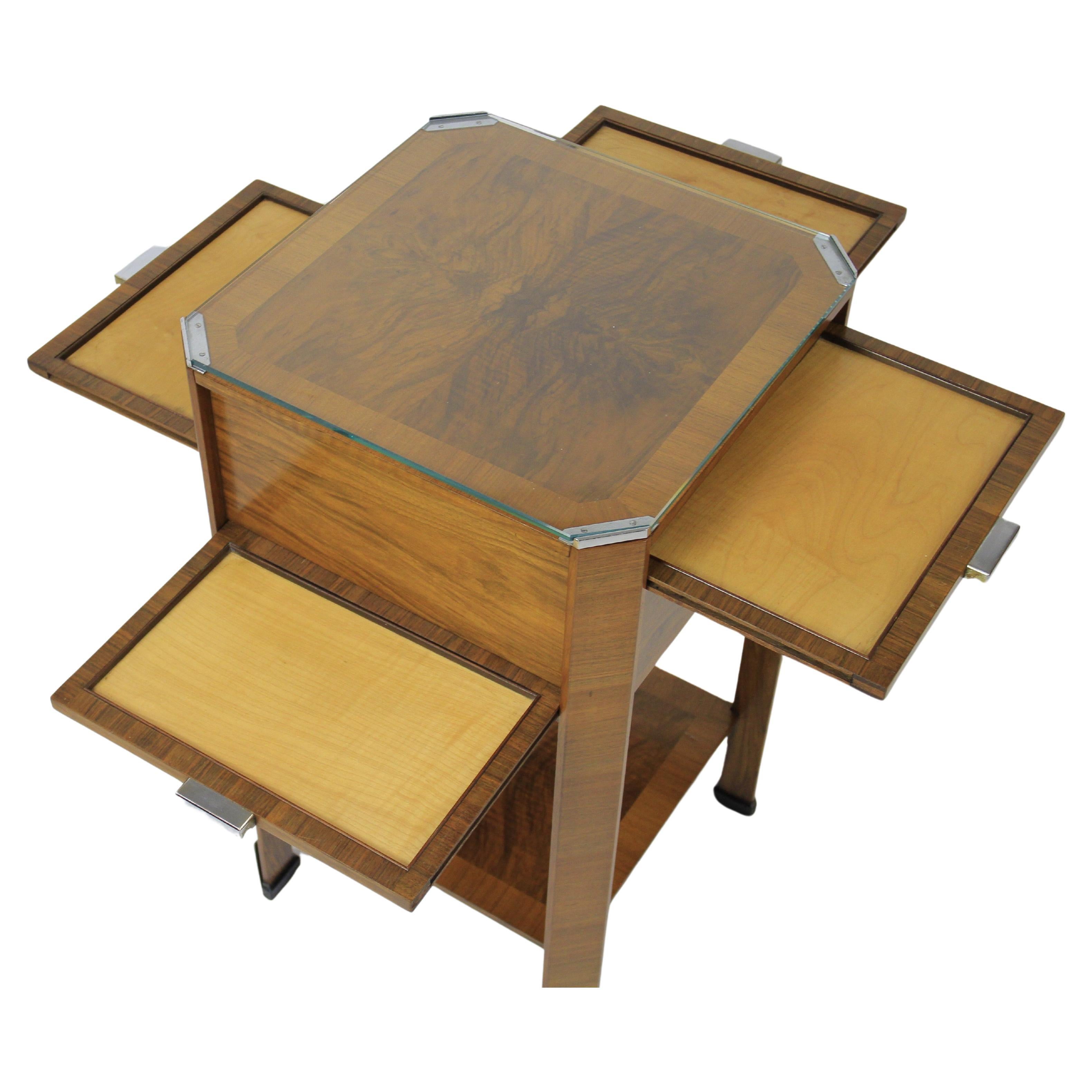 Fine Art Deco  Walnut 2 tier table with Maple slides circa 1930s For Sale