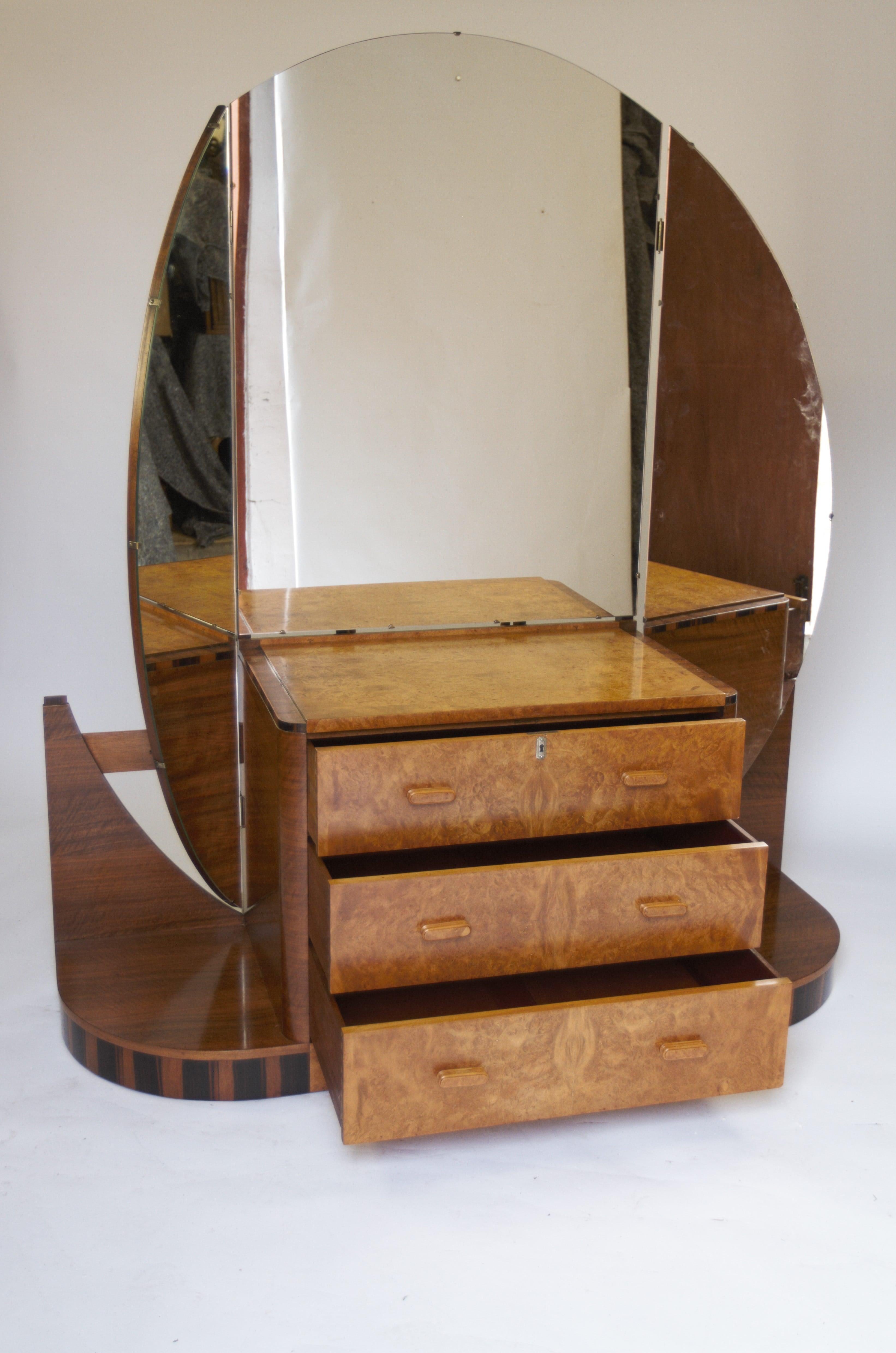 British Fine Art Deco Walnut & Burr Walnut Dressing table & stool
