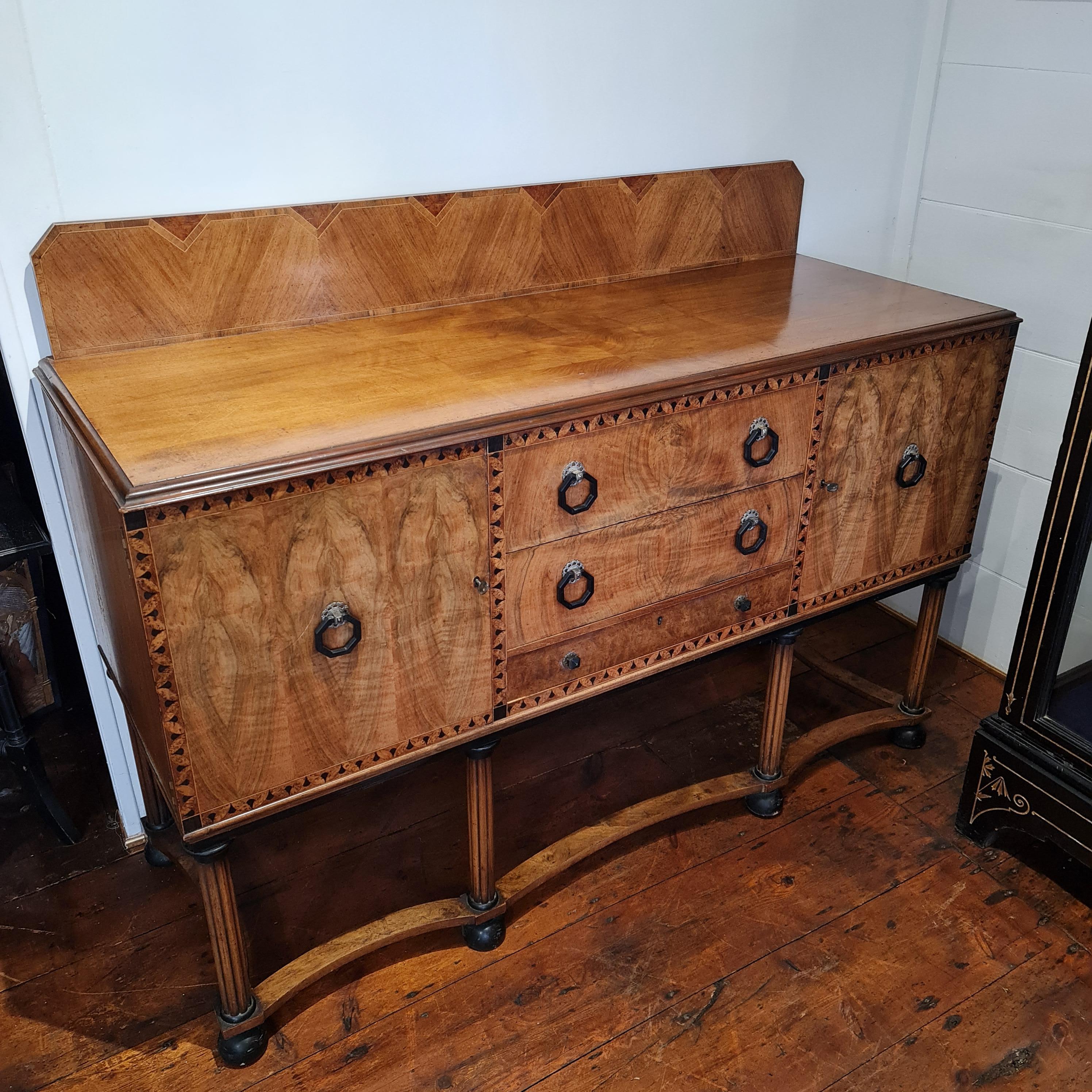 Hand-Crafted Fine Art Deco walnut inlaid Sideboard  Waring & Gillow