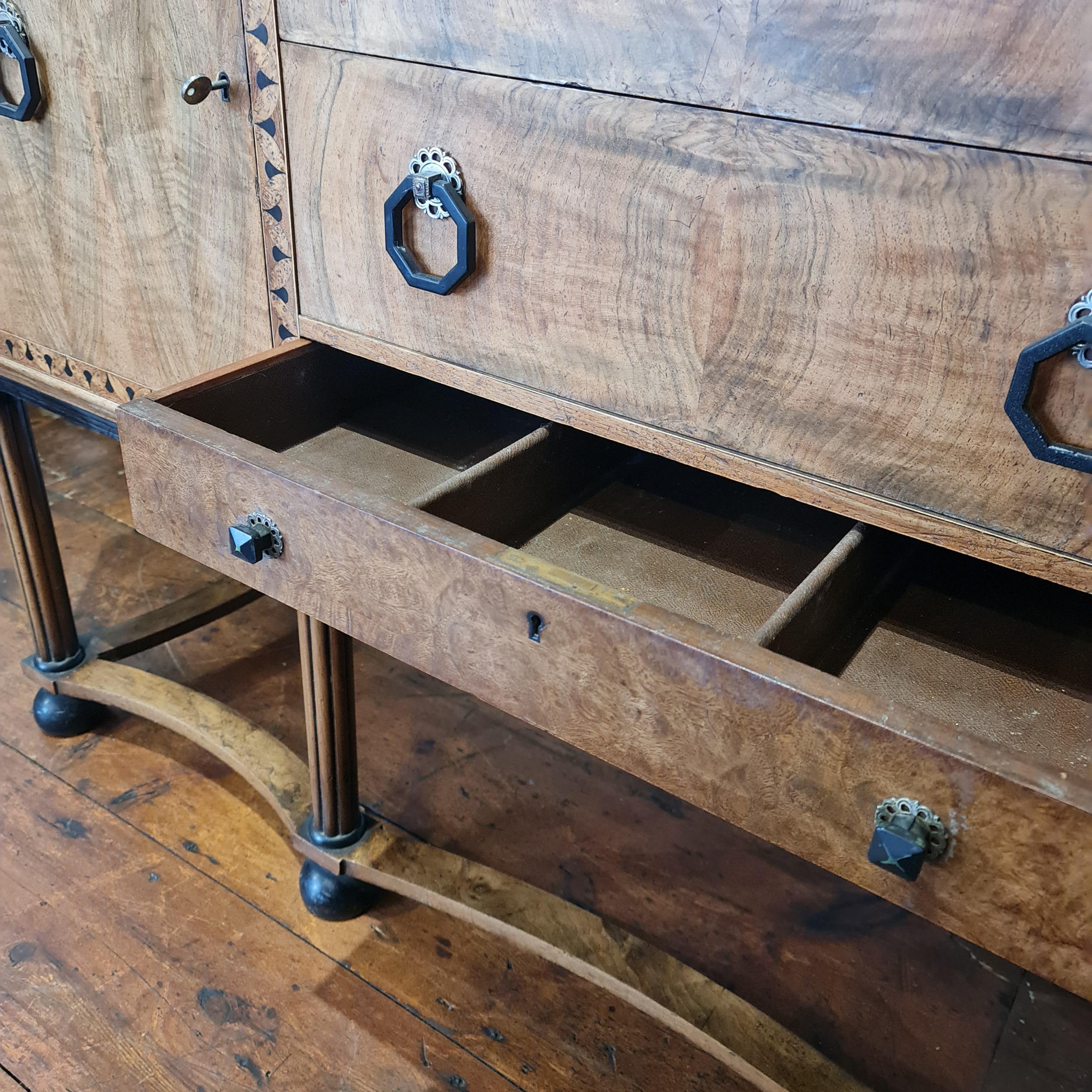 Walnut Fine Art Deco walnut inlaid Sideboard  Waring & Gillow