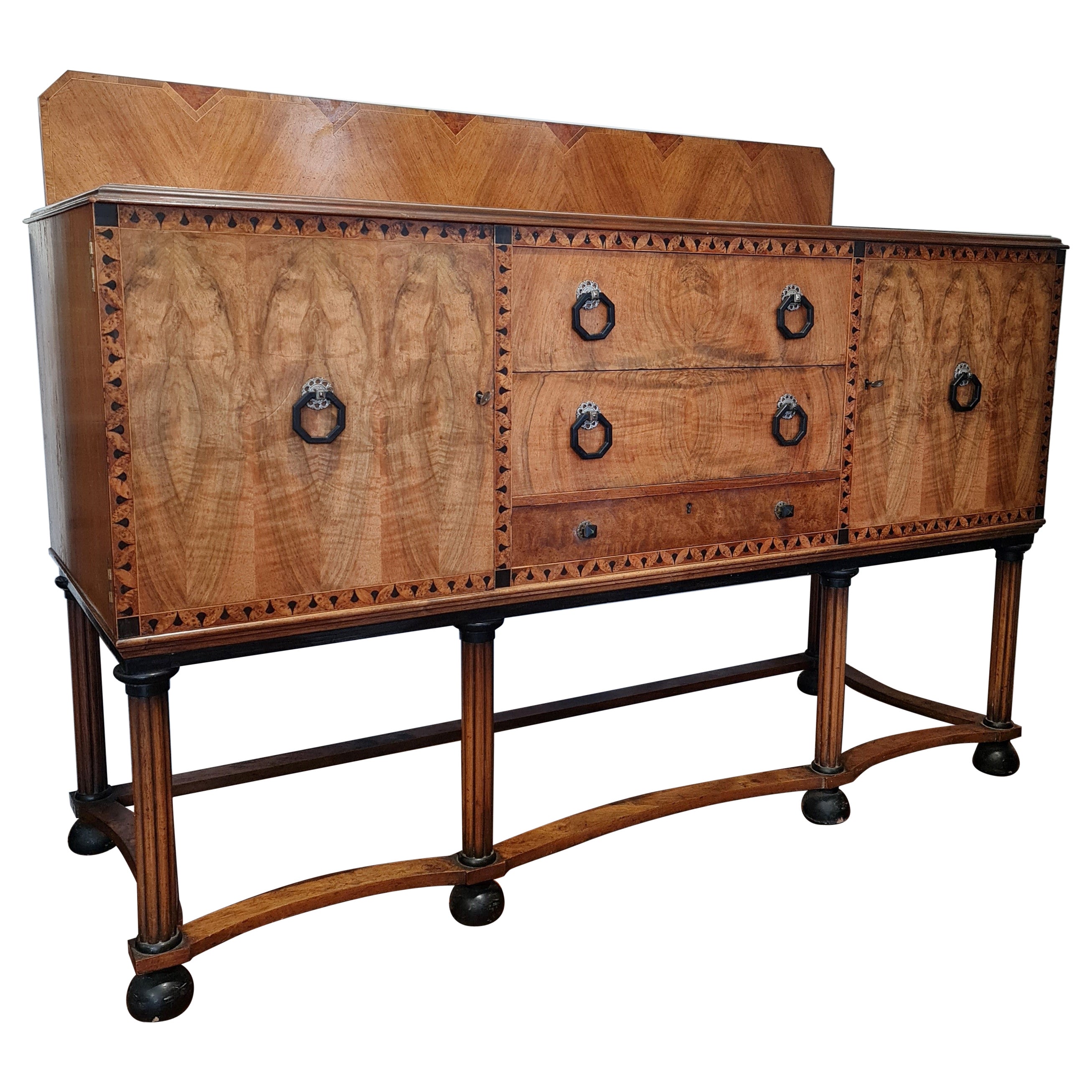 Fine Art Deco walnut inlaid Sideboard  Waring & Gillow