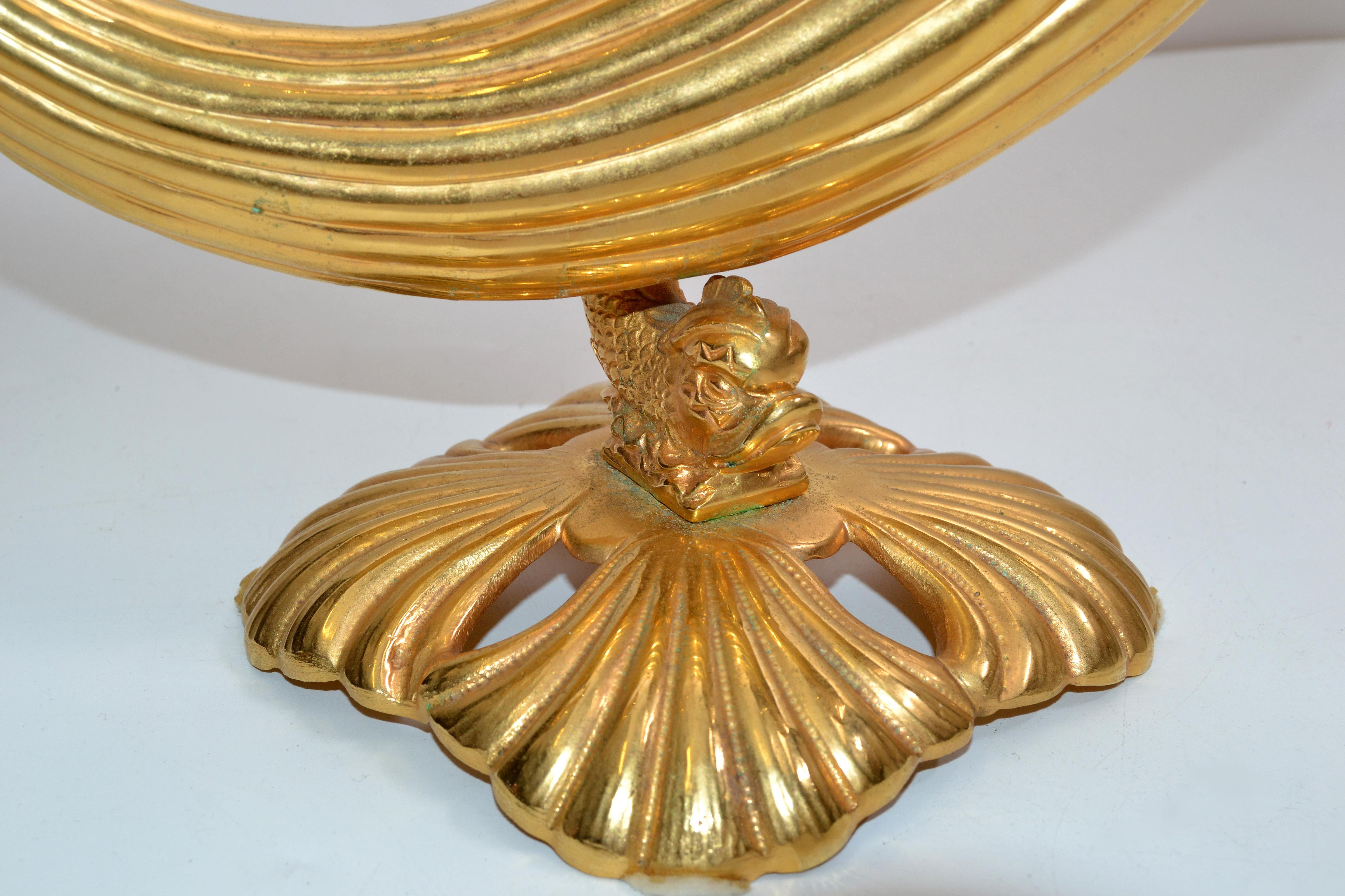 Fine Art Italian Gilt Bronze Cornucopia Vase Sea Serpent Decoration 20th Century For Sale 1