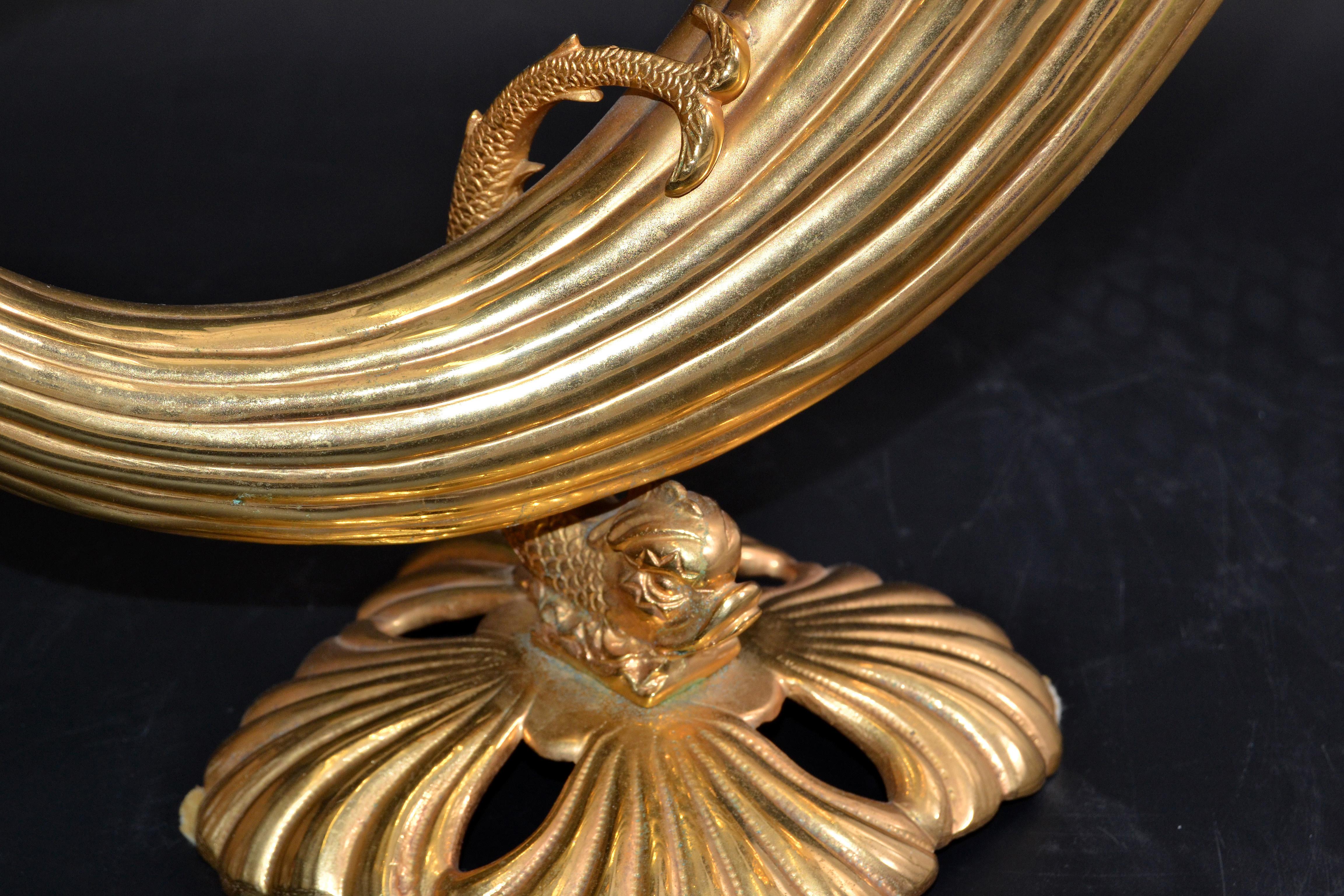 Fine Art Italian Gilt Bronze Cornucopia Vase Sea Serpent Decoration 20th Century For Sale 2