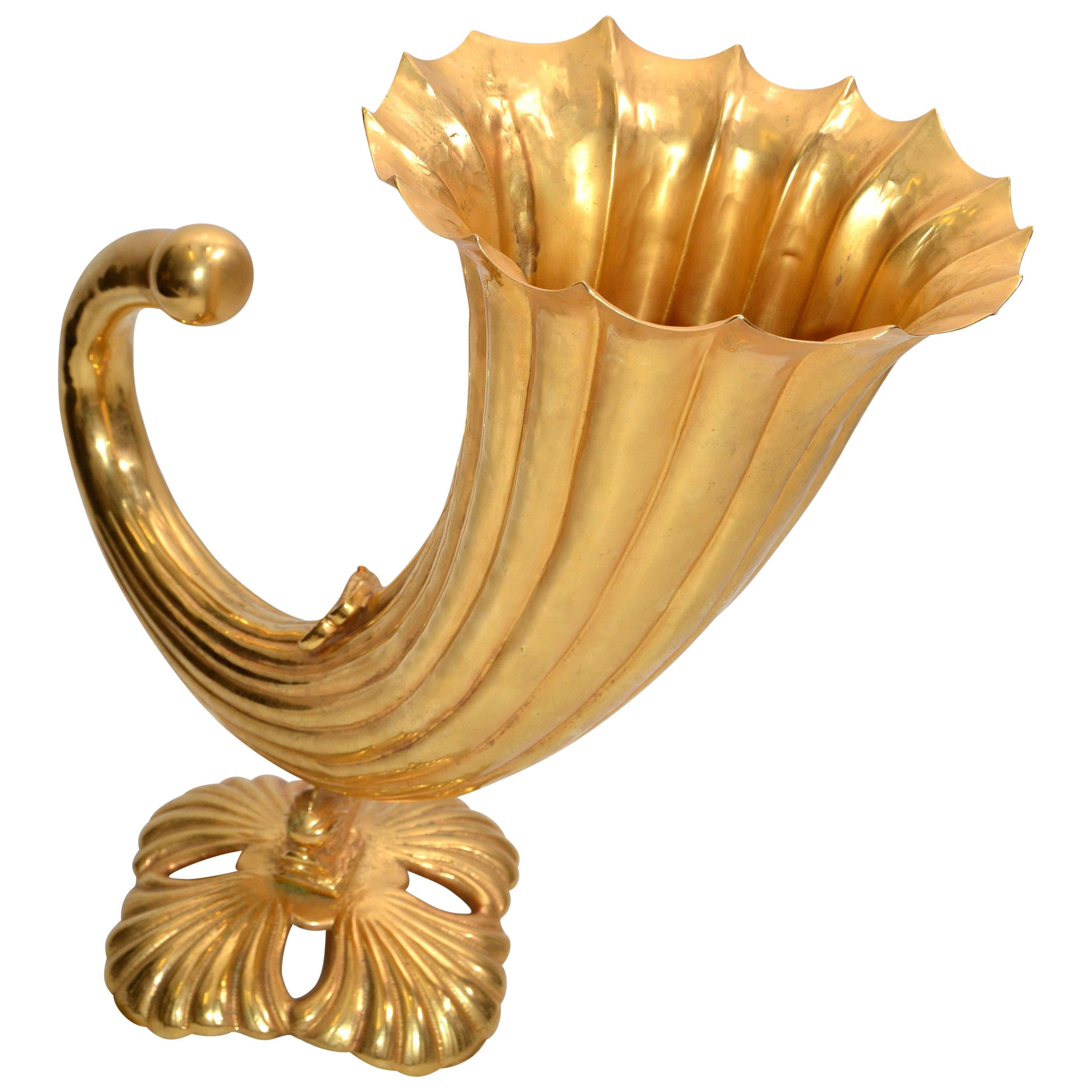 Fine Art Italian Gilt Bronze Cornucopia Vase Sea Serpent Decoration 20th Century For Sale