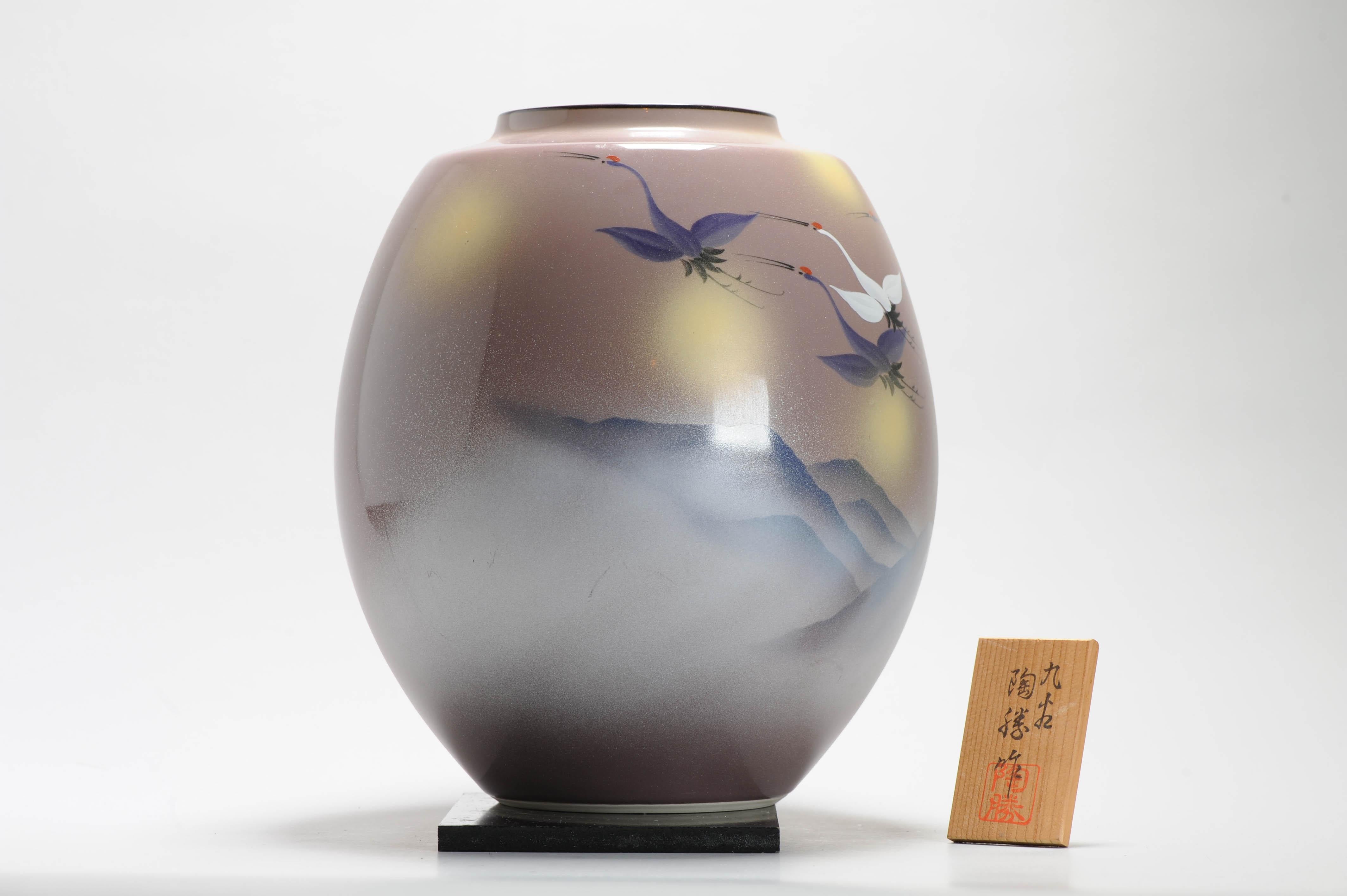 Fine Art Japanese Kutani Crane Vase Arita by Artist  For Sale 5