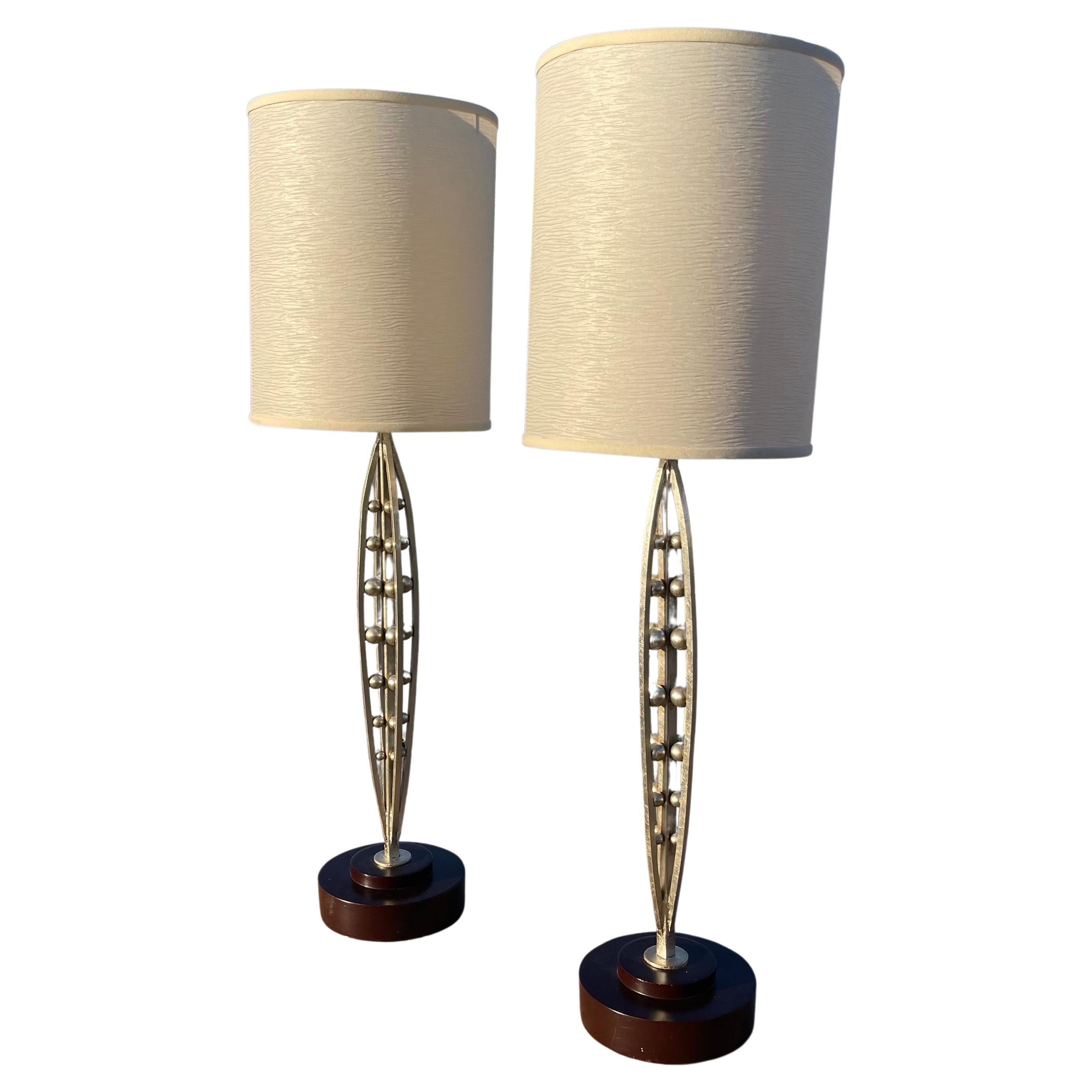 Fine Art Lamps Miami y2k Futurism Silver Leaf Gilt Ball Table Lamps, a Pair For Sale