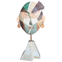 80s Modern Marble and Stone Mask Sculpture by Joseph de Castro