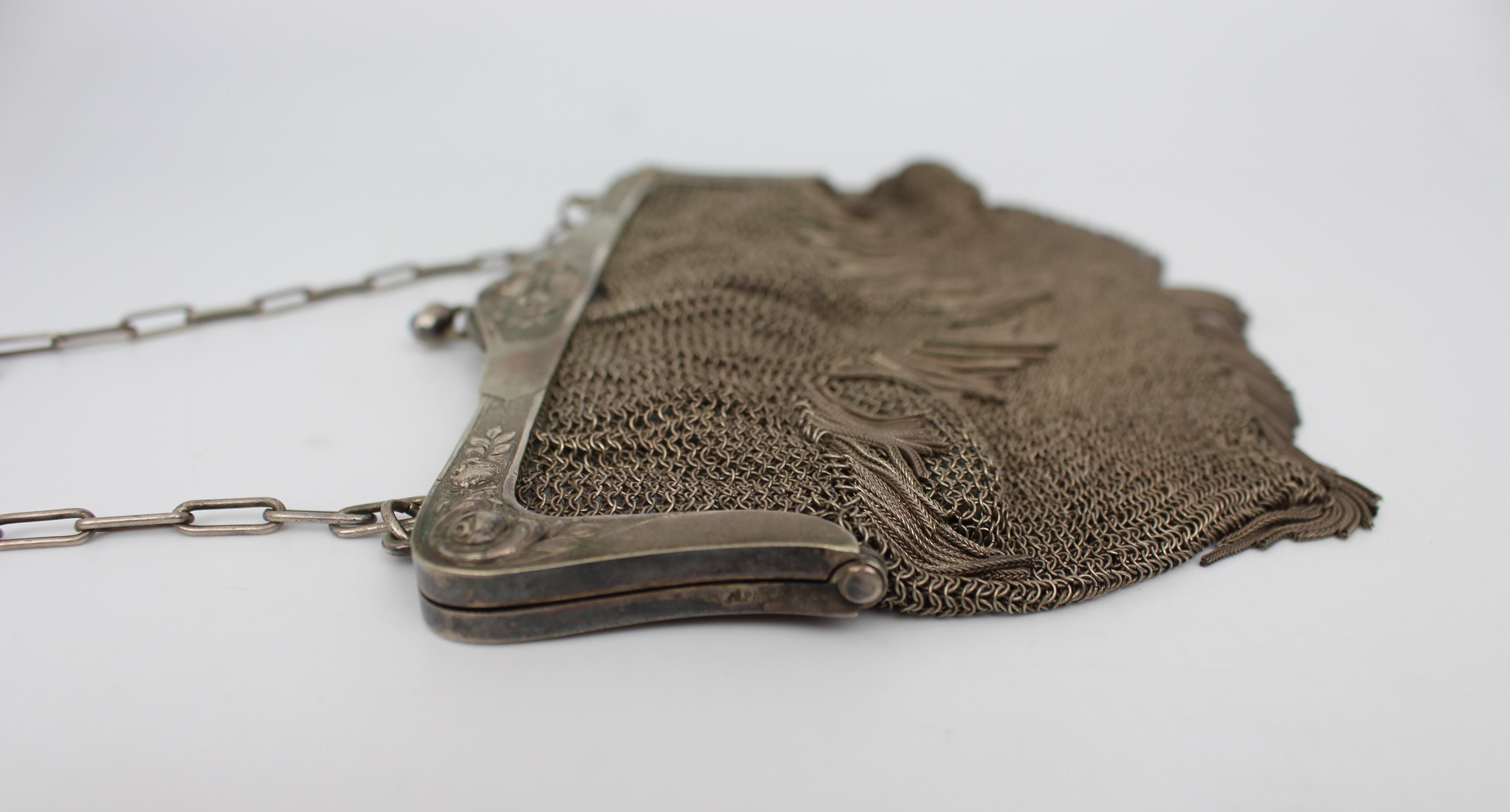 19th Century Fine Art Nouveau Alpacca Chainmail Purse For Sale